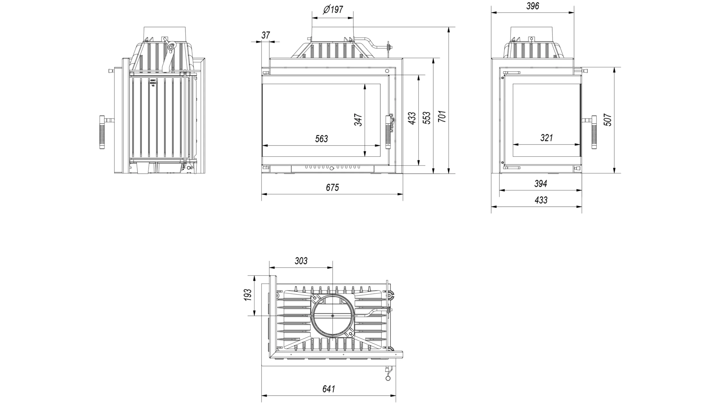 KRATKI Inserto per camino in ghisa a legna SIMPLE 8 kW Ø200 sinistro A 8kW | Ghisa nero, efficienza 80%, classe A. Ecodesign, BImSchV 2.; combustione efficiente; basse emissioni; calore uniforme; 2 EEK