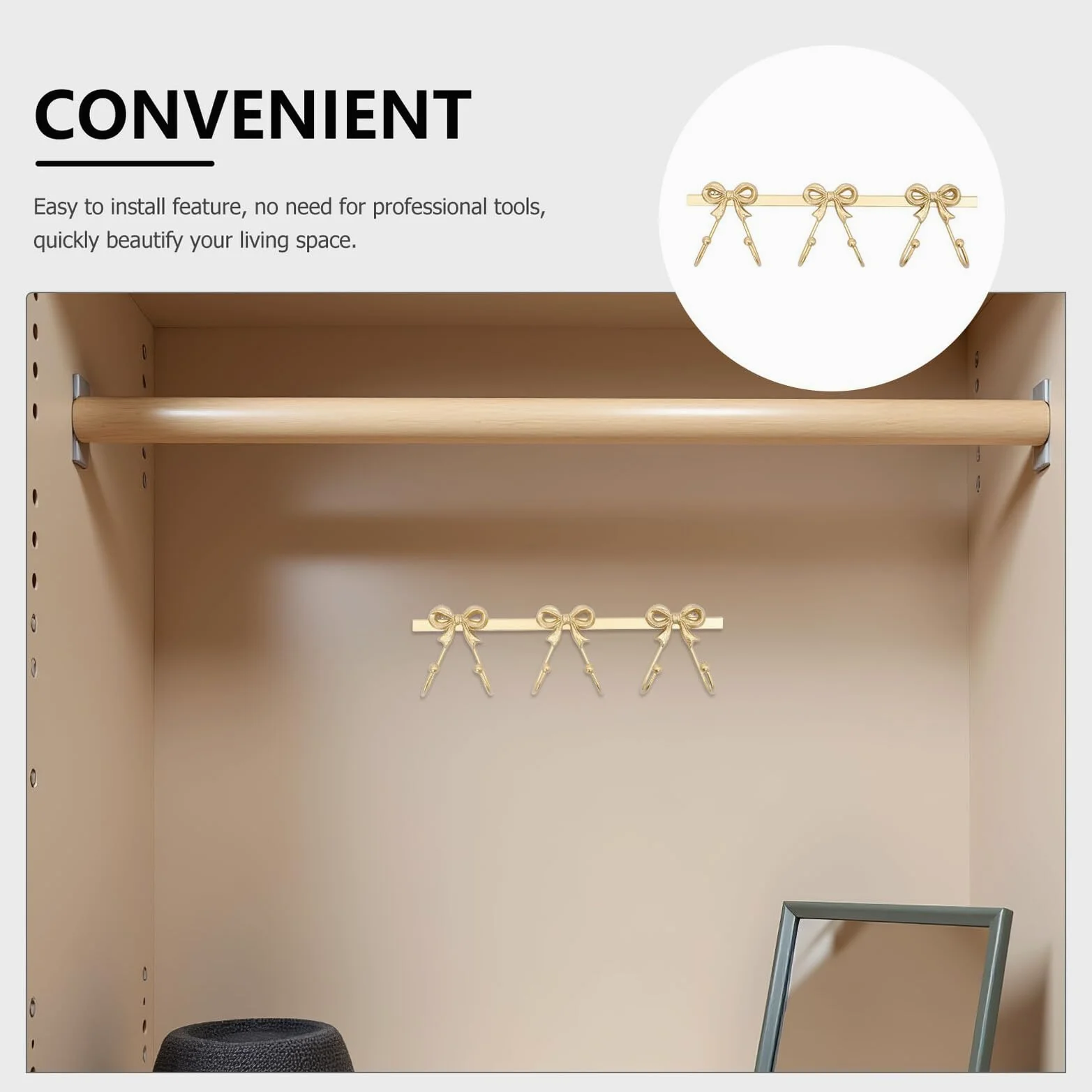 Gancio da Parete in Metallo Dorato Fiocco Organizer Multifunzionale per Asciugamani Cappotti Borse e Chiavi Portabiti Decorativo per Bagno e Ingresso Stile Rustico Elegante