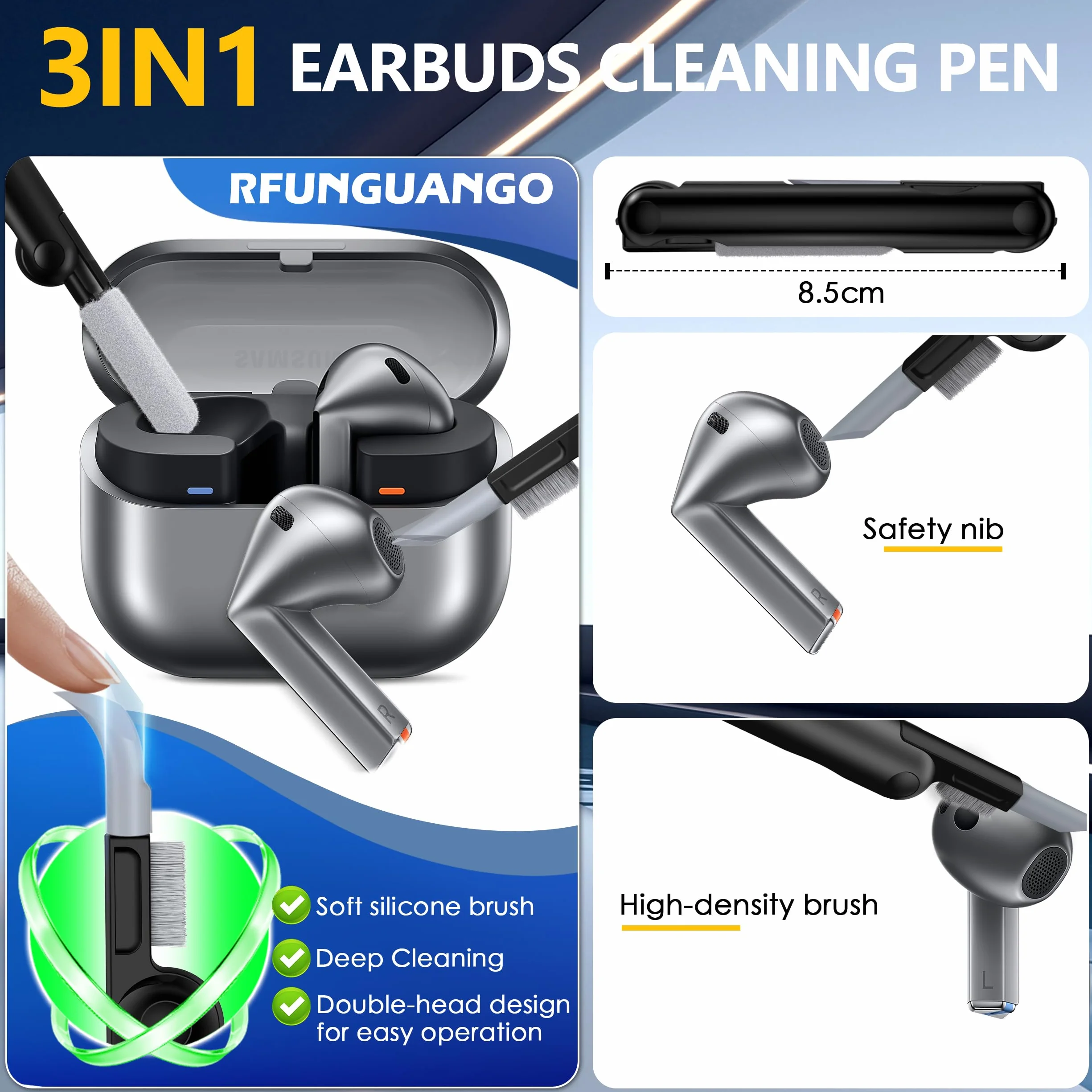 per Samsung Galaxy Buds3/Galaxy Buds3 Pro (2024) con chiusura di bloccaggio, custodia per cuffie anticaduta di livello militare con fibbia da trekking e kit di pulizia-Nero