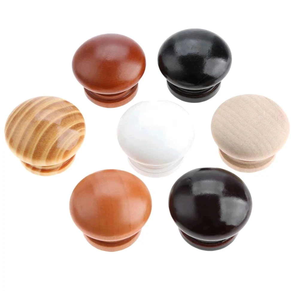 20 pomelli rotondi in legno per mobili, mobili, cassetti, pomelli per cassettiera, forma a fungo, diametro 34 mm, altezza totale 25 mm (nero)