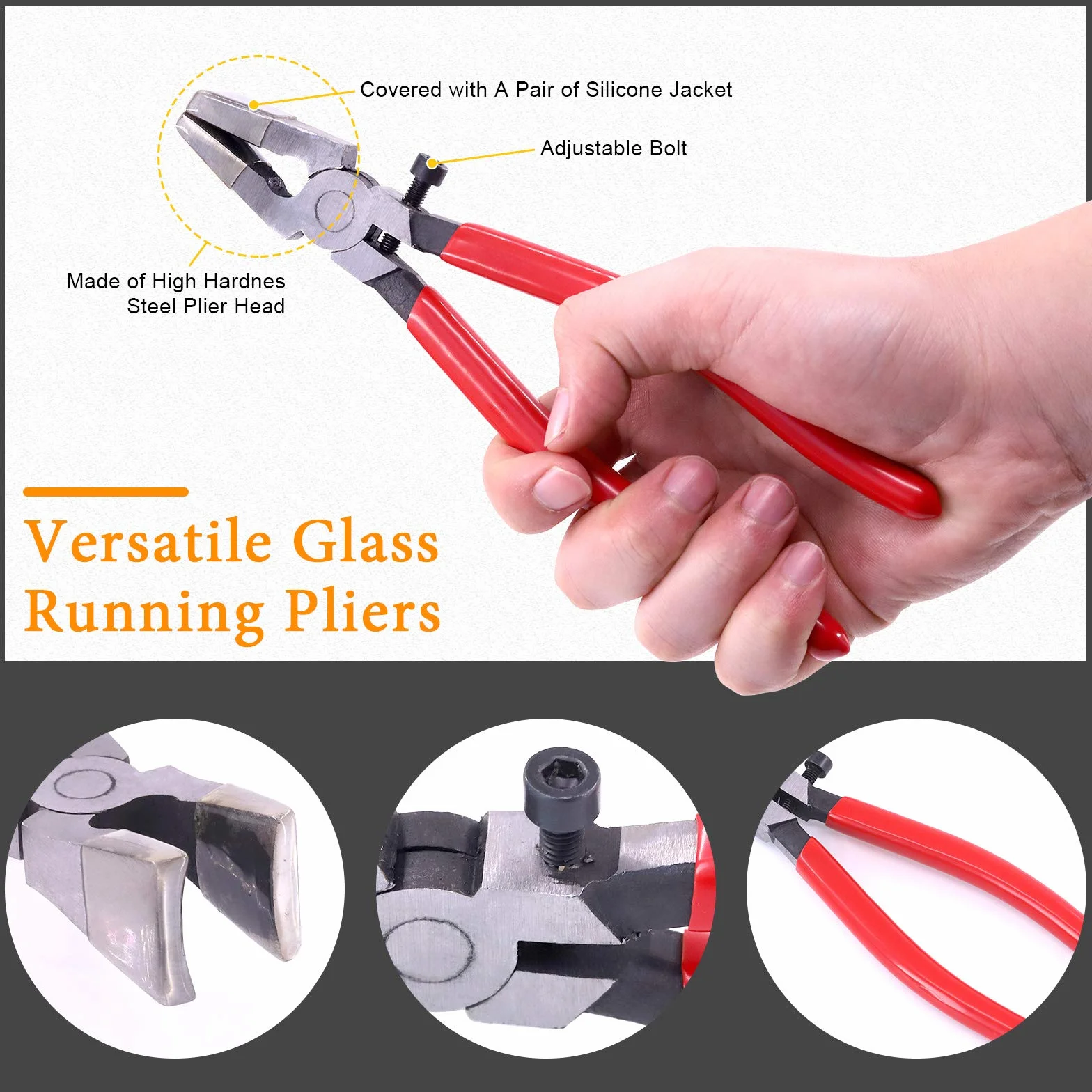 Set di 3 pinze per rottura del vetro e kit di taglierine, utensili da taglio per vetro resistente con punta in gomma, ideali per vetrate, mosaici, fusibili, rotture
