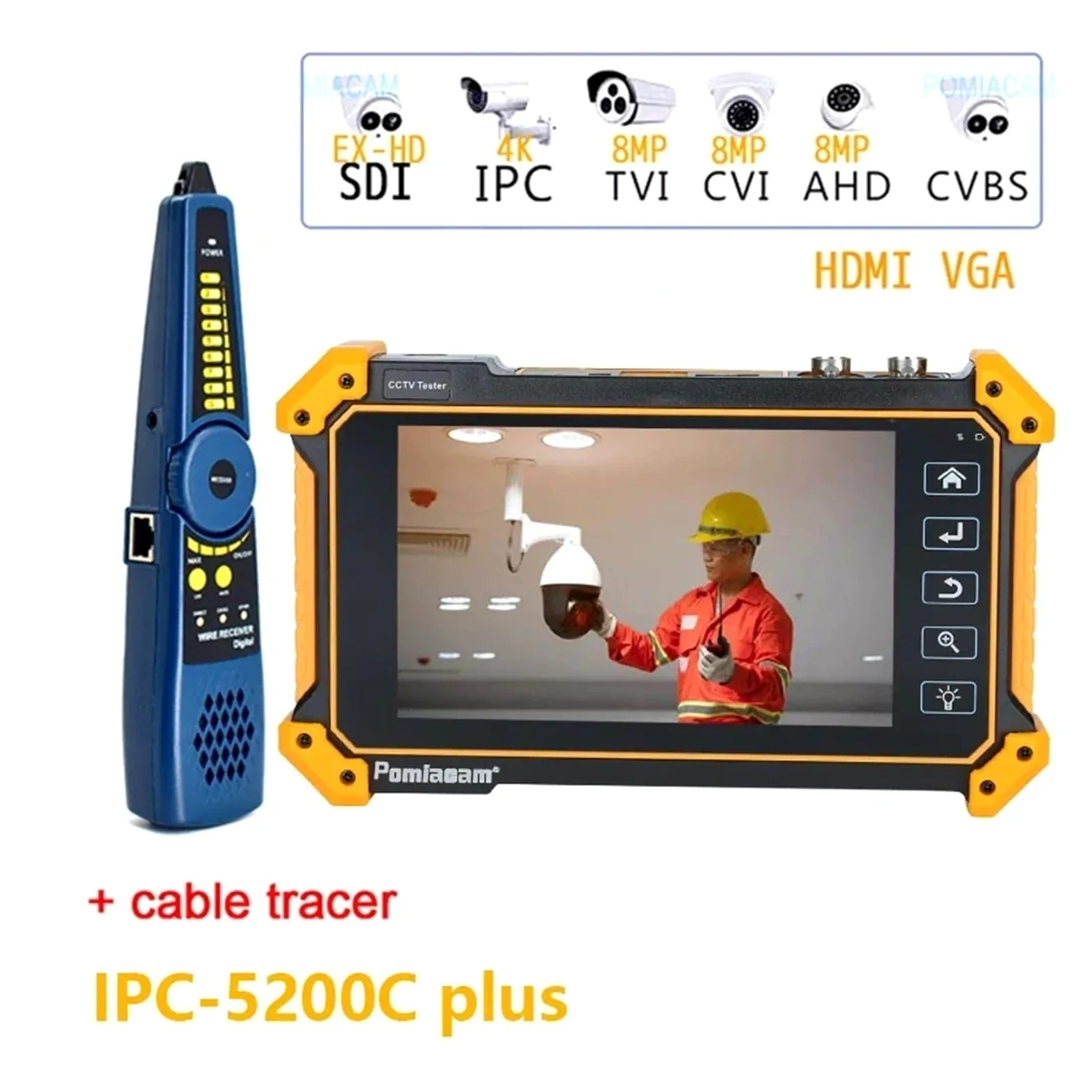 CCTV Tester, Tester Professionale IPC-52RC Plus CCTV 5 Pollici 6 In 1 Full 8MP IP CVI TVI AHD SDI Analogico Con Cavo Tracer Ingresso HDMI 4k