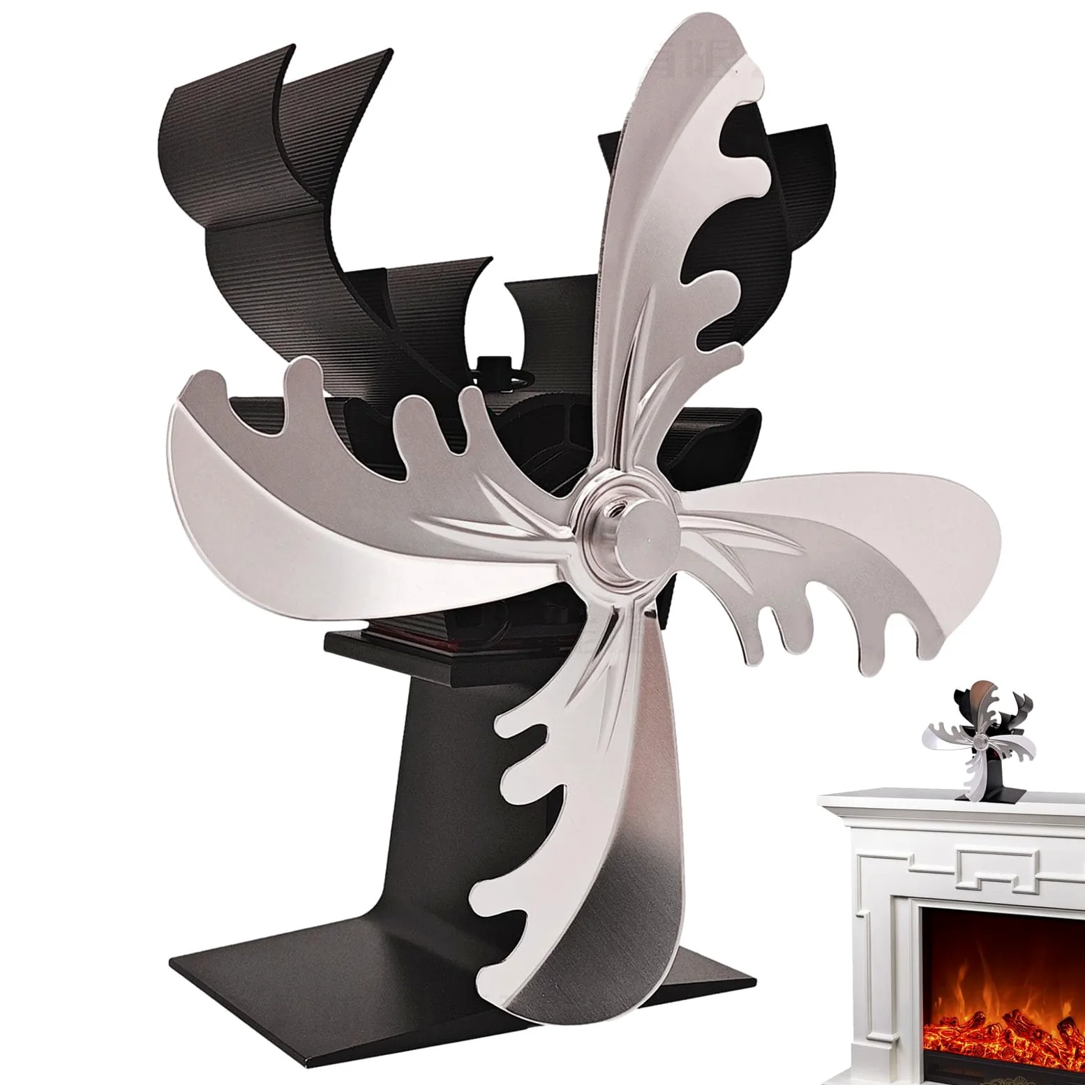 Ventilatore Stufa A Legna - Ventilatore Termico Per A 4 Foglie | Accessorio Per Stufa A Forma di Renna Alimentato A Calore, Circolatore Di Riscaldamento Non Elettrico, Ventilatore Per Stufa