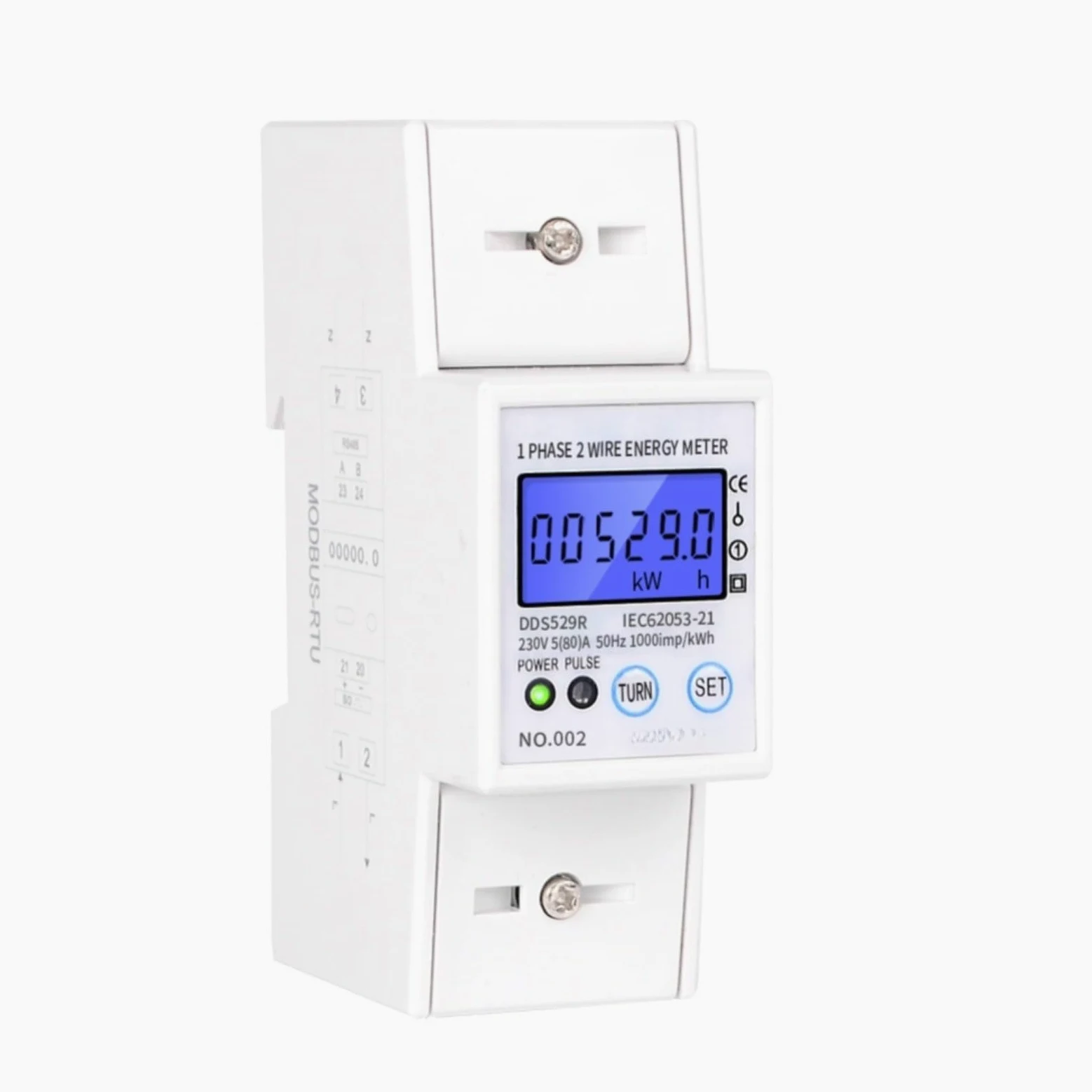 Contatore di energia elettronico 230V 5-80A con RS485, display LCD | Per montaggio su guida DIN