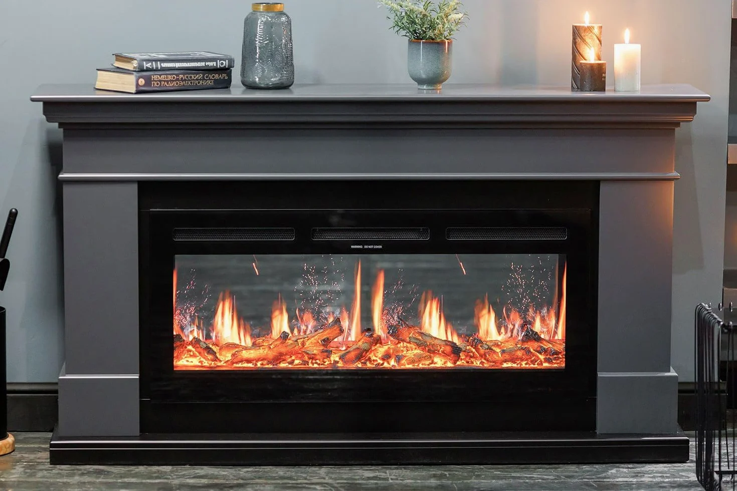 V-Art, camino elettrico da parete con schermo LCD, effetto fiamma realistico, 5 colori, stufa con tecnologia di visualizzazione delle fiamme 5D (127 cm)