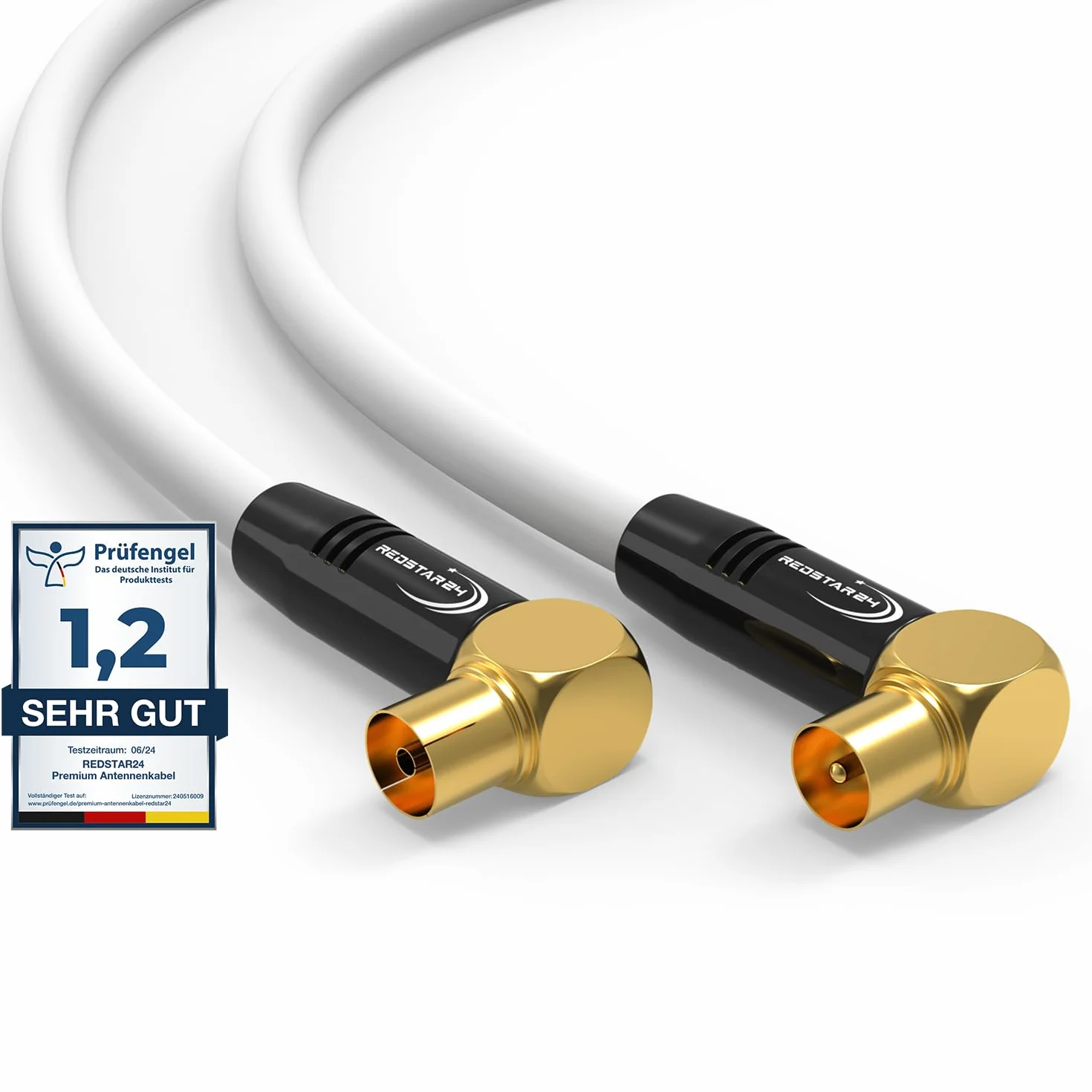 RedStar24 Cavo Antenna 5m Bianco - 90° Angolato Coassiale | Maschio a Femmina - Premium per TV via Cavo | Compatibile Con TV, Radio, DVB-T/T2, DVB-C, DAB