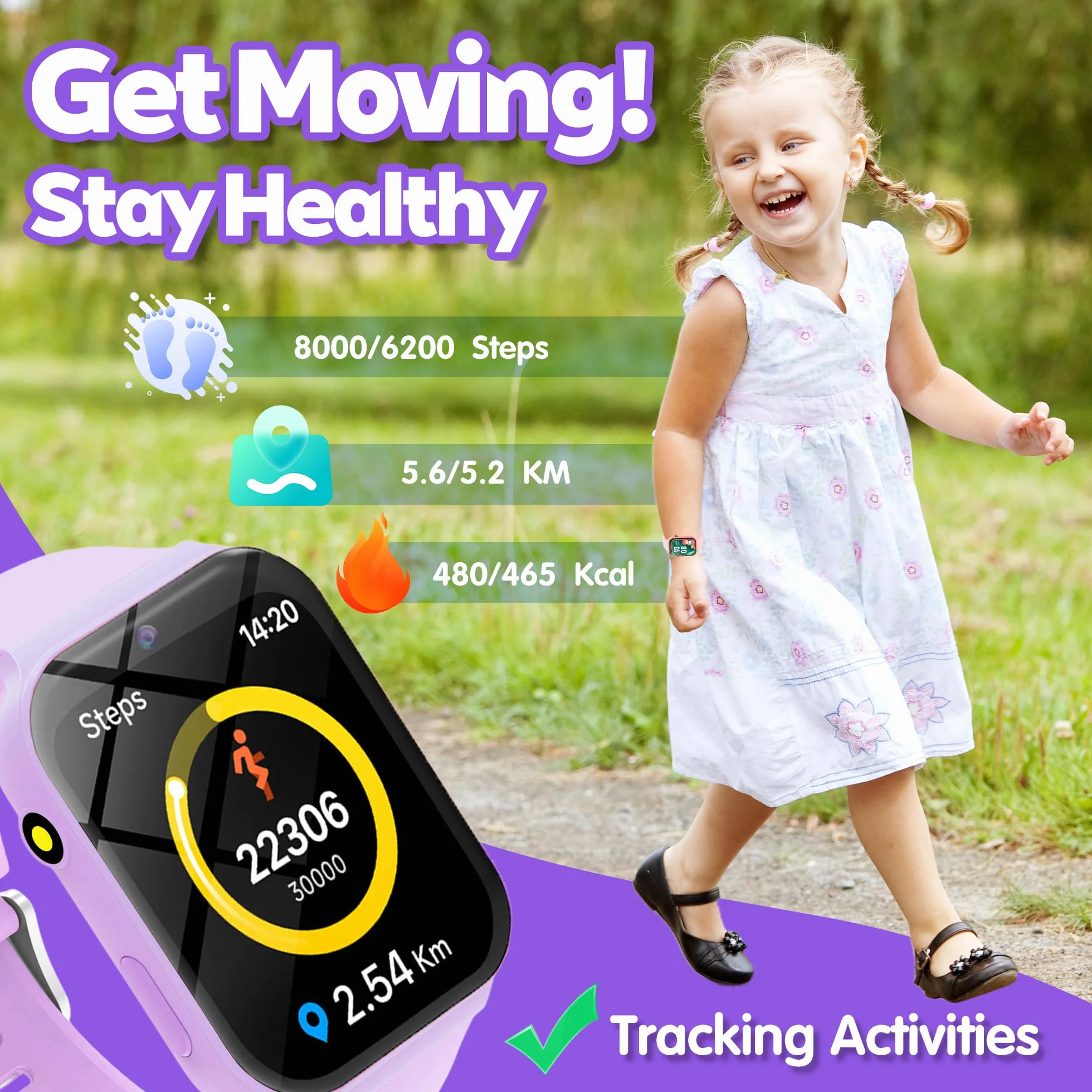Smartwatch Bambini, 1.83" Orologio Smartwatch Bambini Fitness Tracker con 18 Giochi Fotocamera Contapassi Sveglia Monitor del Sonno Impermeabile Regali di Natale e Compleanno per Ragazza Ragazzo