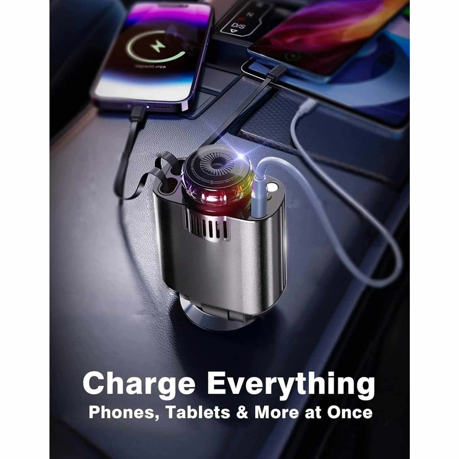 Starlight - Caricabatterie retrattile da auto USB-C da 120 W con aromaterapia, adattatore per accendisigari a ricarica rapida per iPhone 16/15/14/13/12/11, accessorio essenziale per auto, regalo per