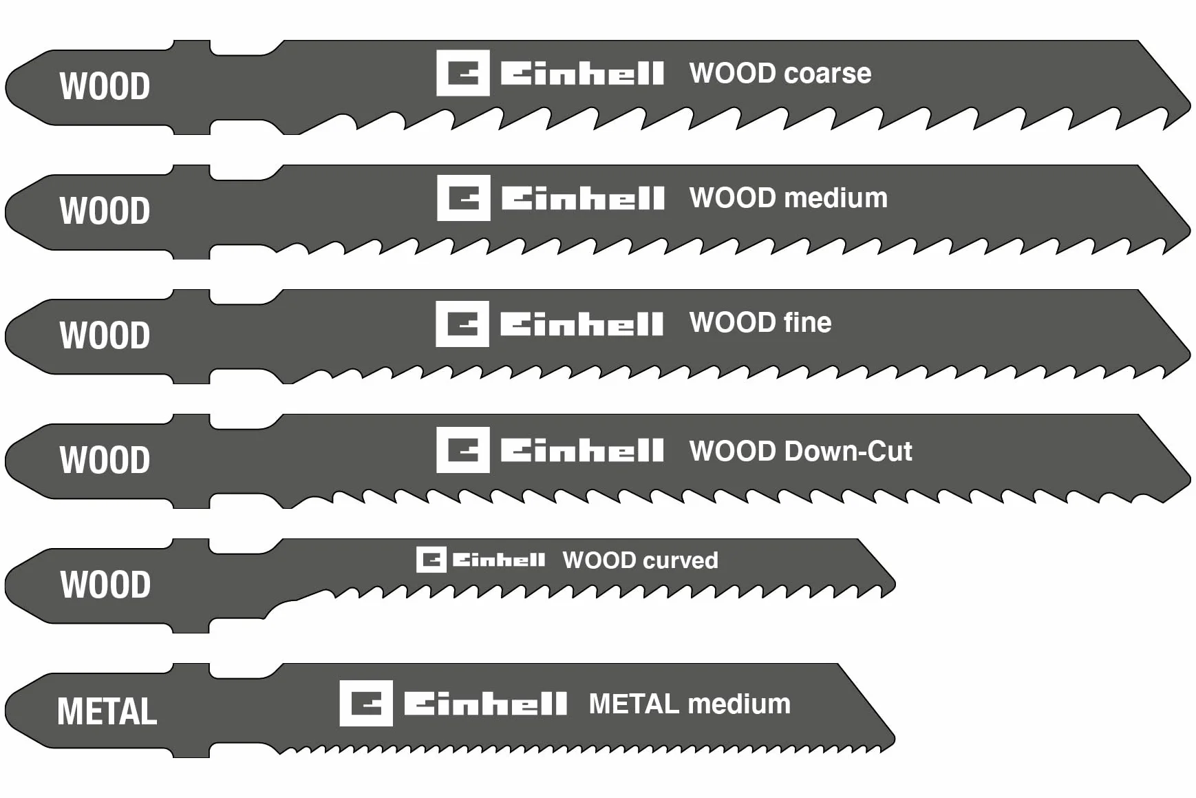 Einhell - Set di 10 lame per seghetto alternativo (accessori per seghetto alternativo, albero a T, per legno e metallo, con scatola di immagazzinaggio)