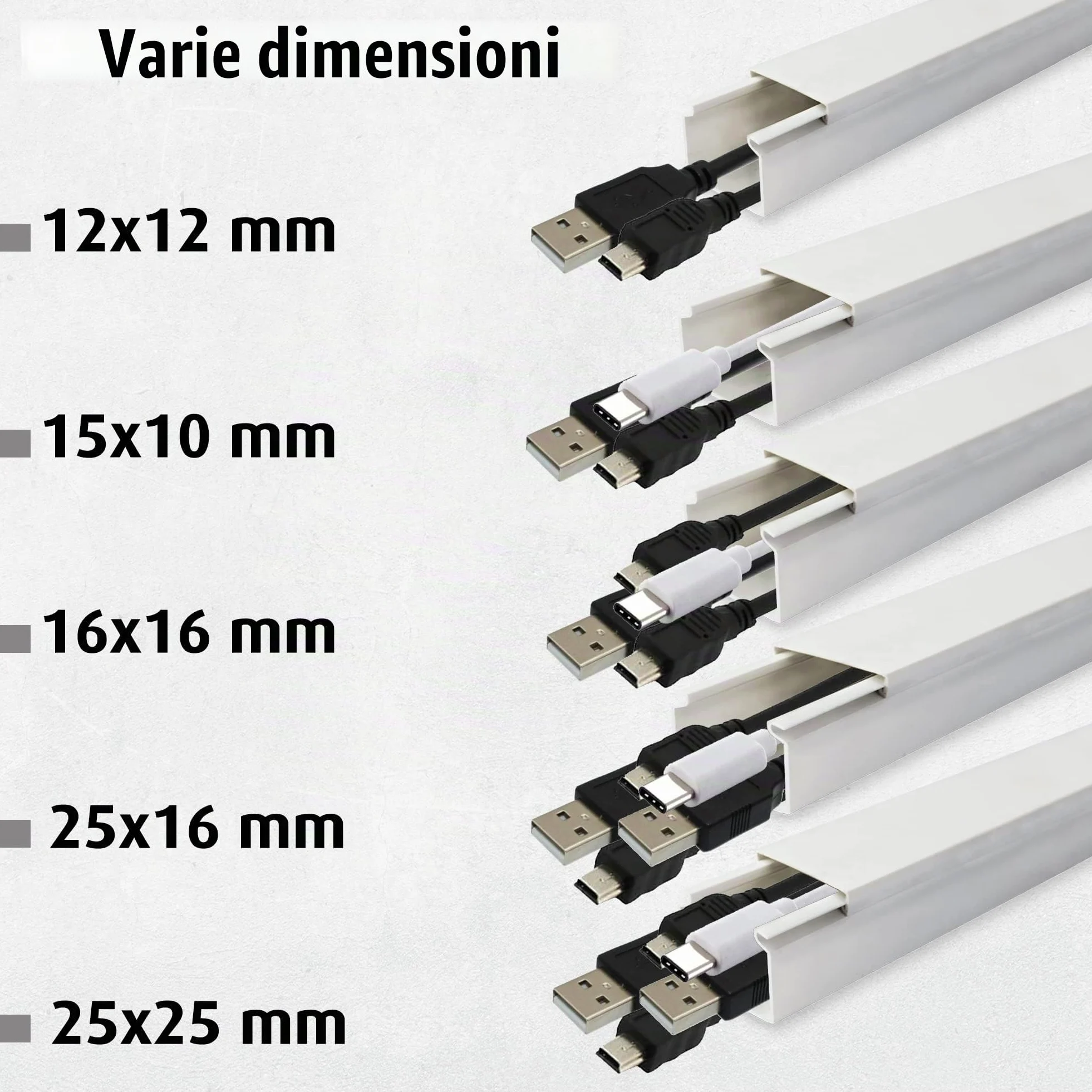 LION Electric Canalina per cavi bianca, autoadesiva, 25 x 25 mm, 12 x 1 m, passacavi per nascondere cavi, con nastro adesivo in schiuma, per scrivania, parete, pavimento