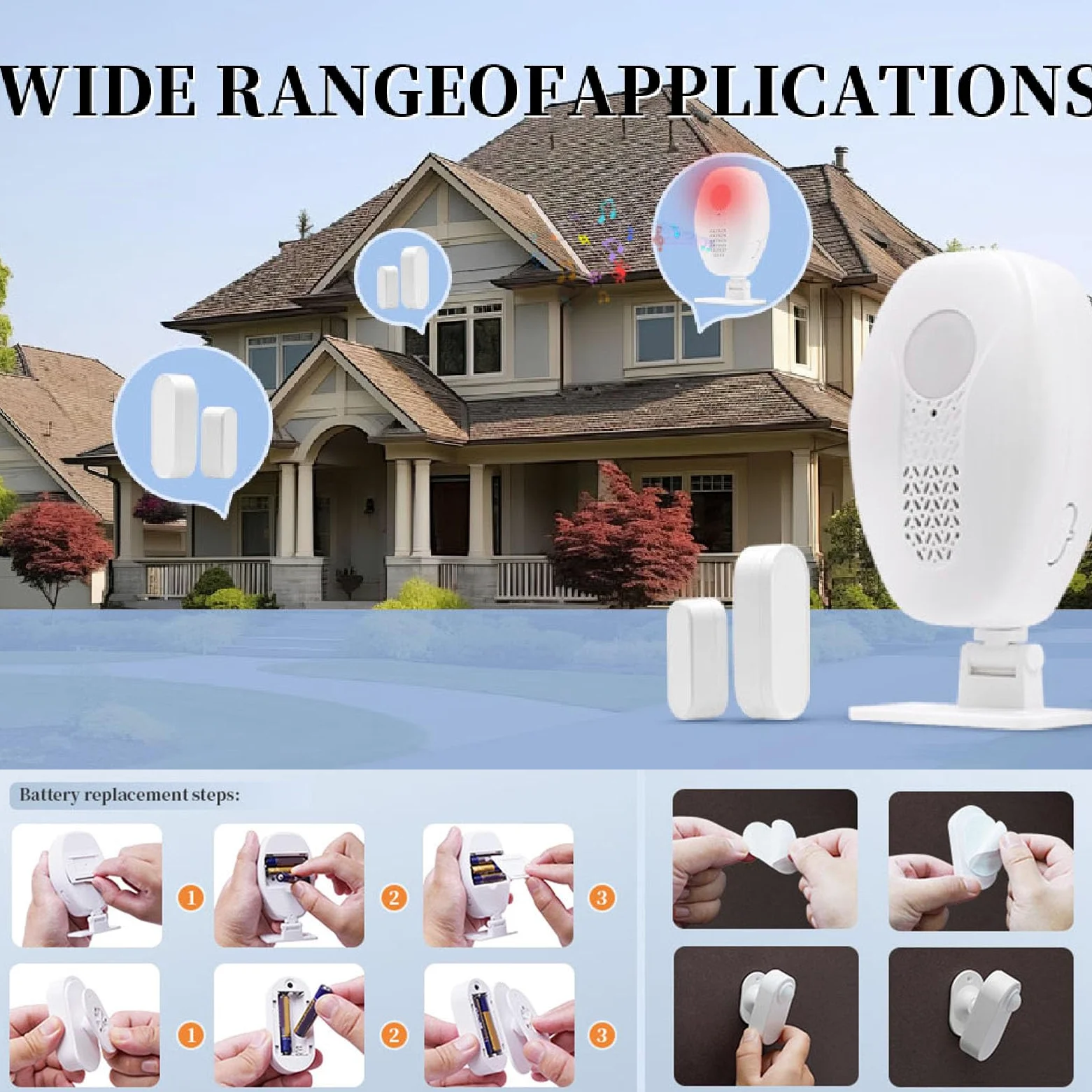 Allarme Sensore Porta Wireless, Materiale ABS, Avviso Forte 80 DB, Portata 30 M, Ideale per la Sicurezza di Casa e Ufficio