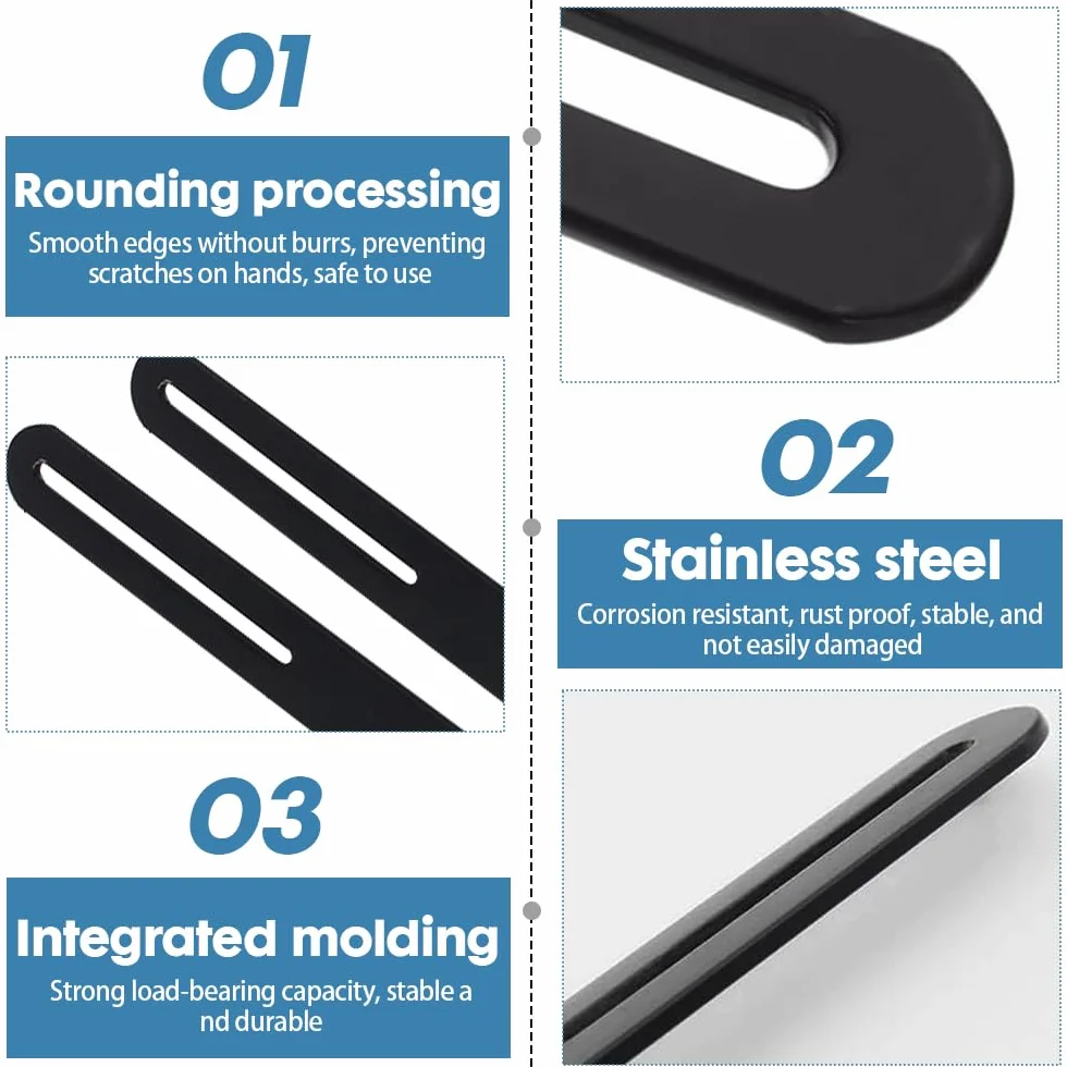 Set di Fissaggio per Cassetta delle Lettere 278 x 24.5 mm Staffa Piatta Forata Acciaio Inox Nero 2 Pezzi