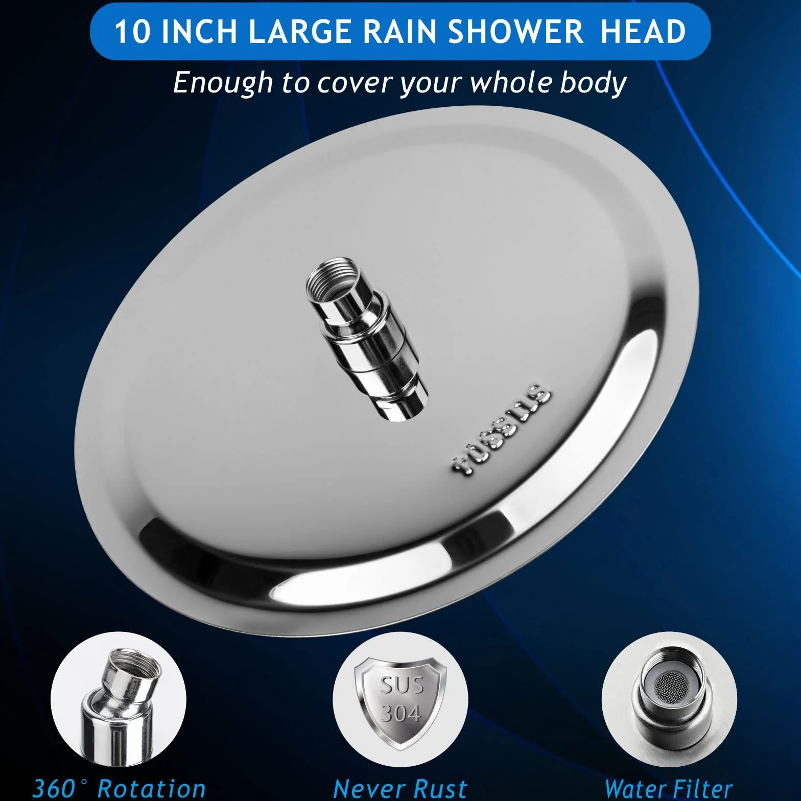 Voolan Soffione Doccia 25cm Inox 304 Alta Pressione Cromo
