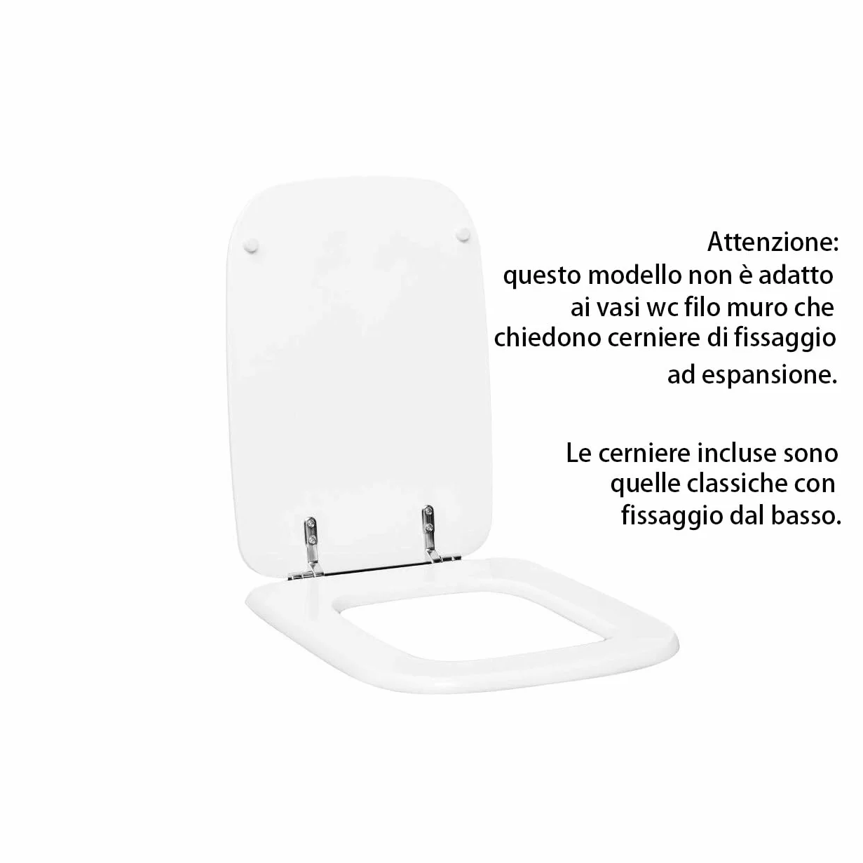 BM 7016 Copriwater Sedile Tavoletta WC Coperchio Toilet Seat Bagno in Legno MDF Bianco Quadrato Rettangolare, Misura Standard Fissaggio dal Basso Cerniere Incluse