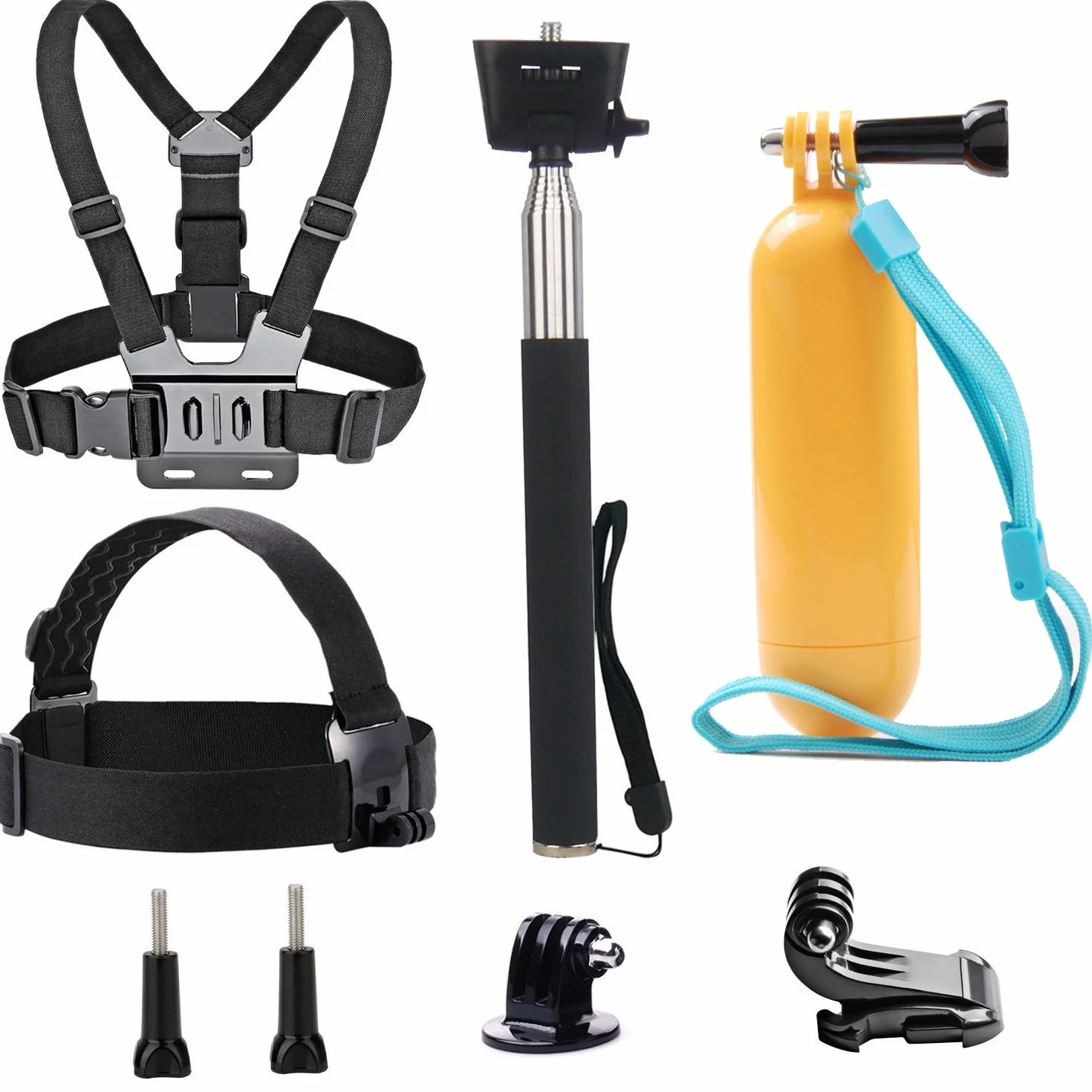 TEKCAM Kit Accessori per Action Cam 4 in 1 Compatibile con GoPro Hero 13 12 11 10/ AKASO Brave 4 Pro/COOAU/DJI Osmo Action 4 5 Pro/SJCAM/Insta360, Imbracatura da Petto Fascia da Testa