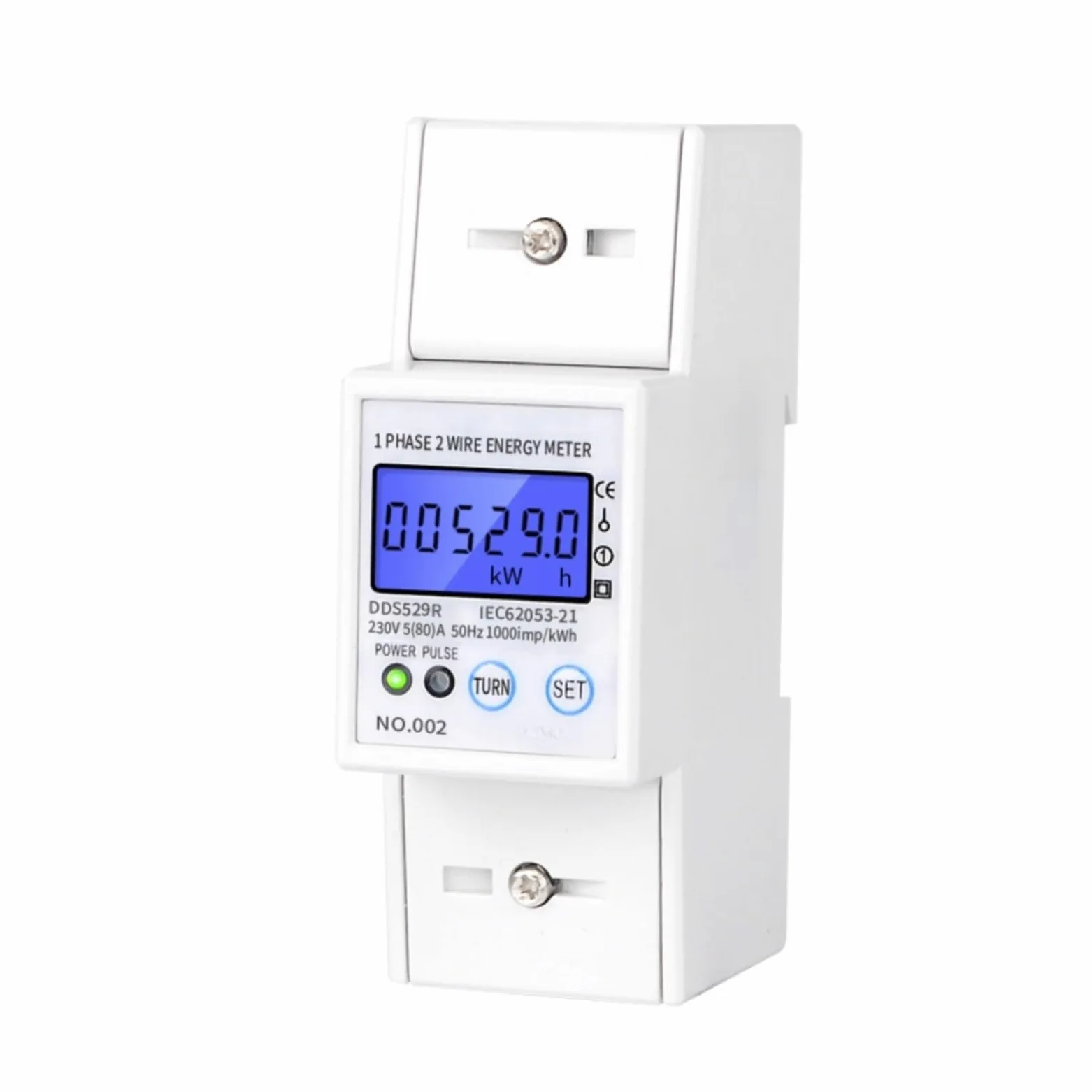 Contatore di energia elettronico 230V 5-80A con RS485, display LCD | Per montaggio su guida DIN