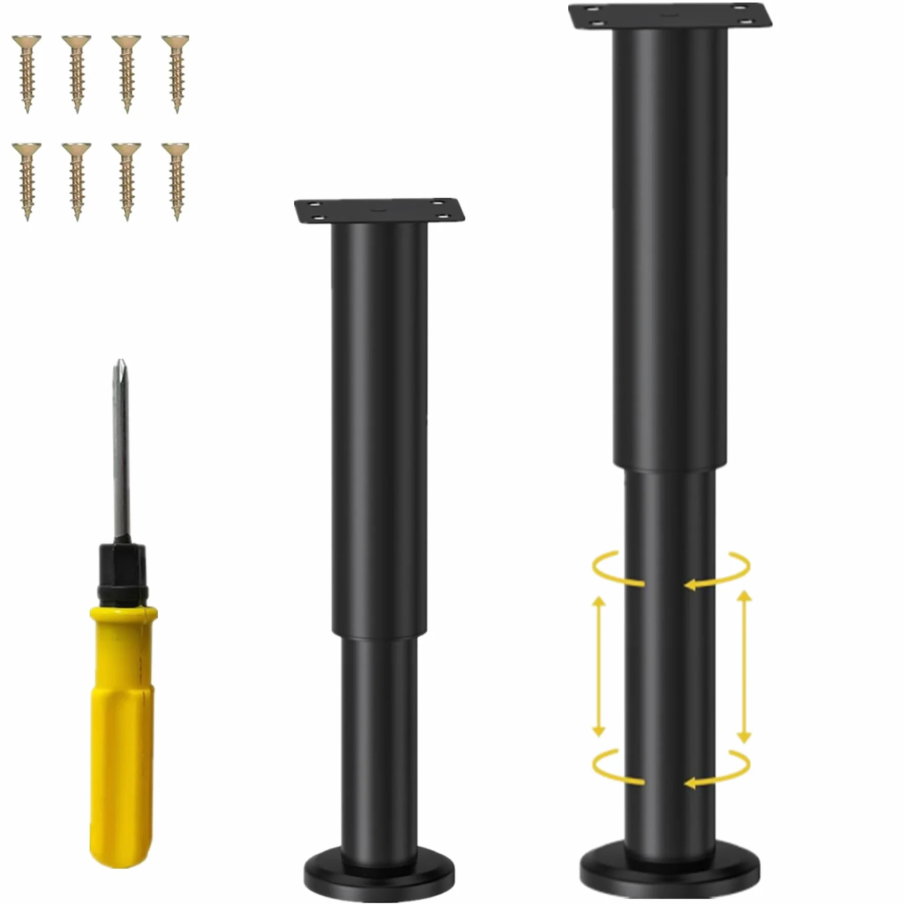 Gambe da Tavolo in Metallo Regolabili 25-43 cm Nero con Kit Cacciavite e Viti