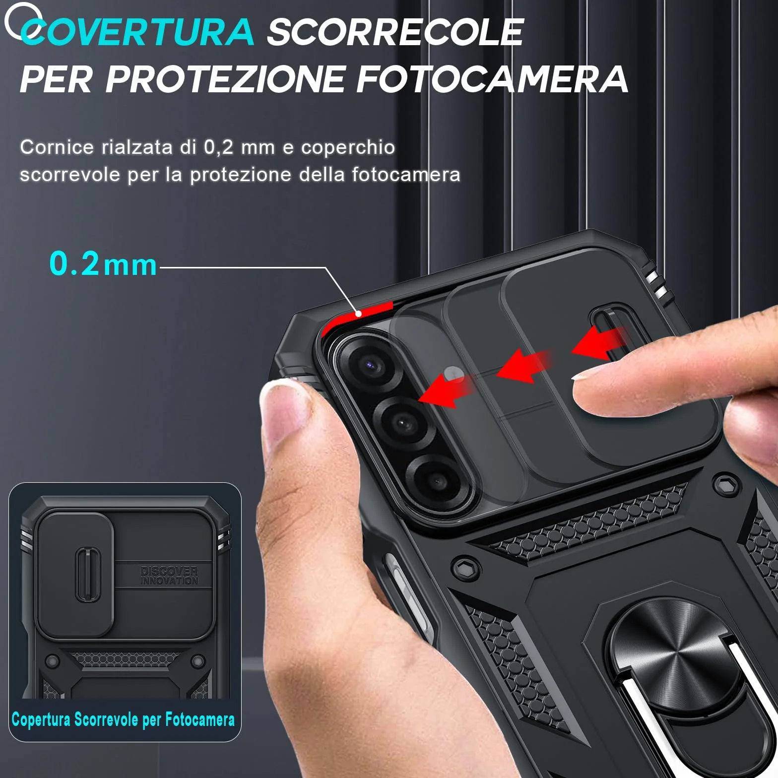 LeYi Cover per Samsung A17 5G con Vetro Temperato [2 Pack],Custodia per Samsung Galaxy A 17 con Protezione Fotocamera [Slidable] Antiurto Grado Militare 360° Anello Supporto TPU Bumper Case, Nero