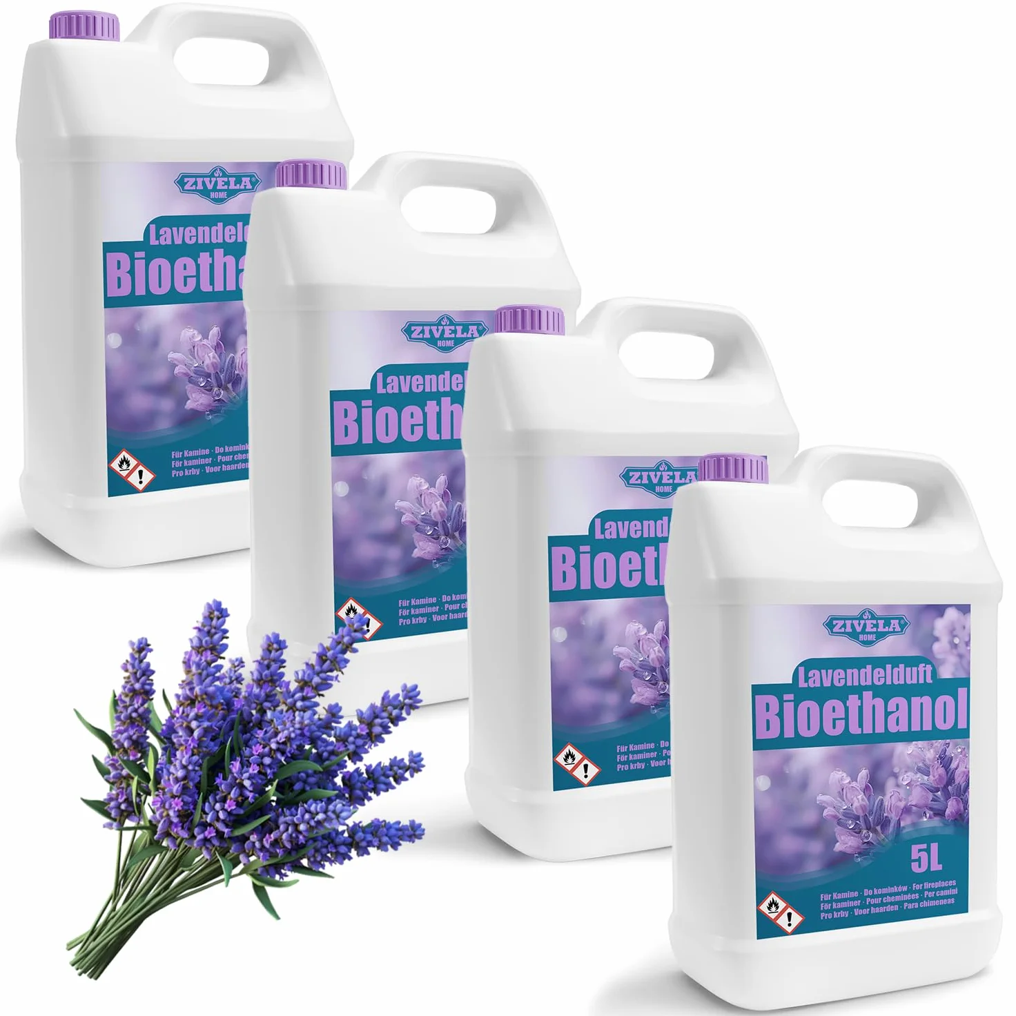 Bioetanolo 96,6% 20 l, profumo di lavanda, camino a bioetanolo, combustione pulita, senza fumo, fiamma vivida, ecologico, facile da usare, sicuro e affidabile