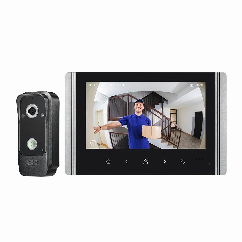 Sistema di videocitofono cablato con schermo a colori IPS da 7 pollici, videocitofono HD 1080P e telecamera da 2 megapixel con supporto per sblocco, citofono bidirezionale