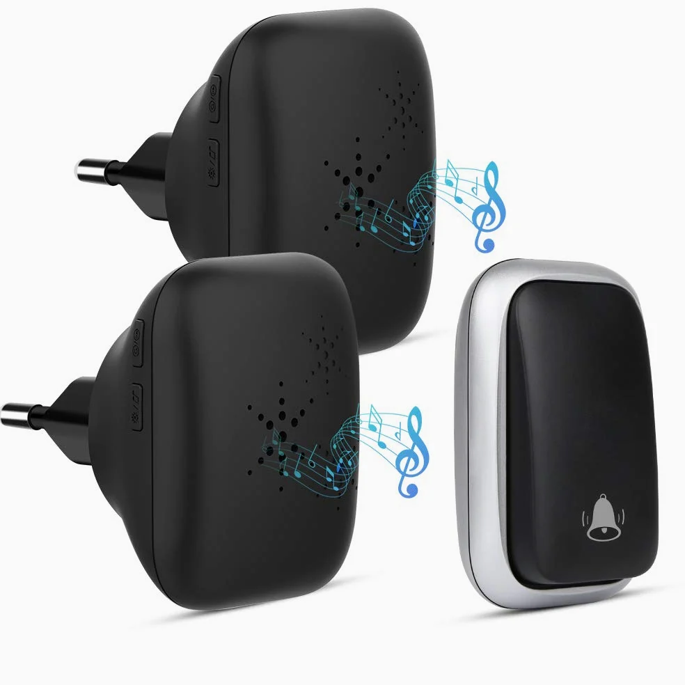 Campanello Radio Senza Batteria, PDGROW Campanello Senza Fili Impermeabile Campanello Wireless Autoalimentato Una Portata di 150m con 2 Ricevitori, 38 Melodie, 4 Livelli di Volume e Flash LED - Nero