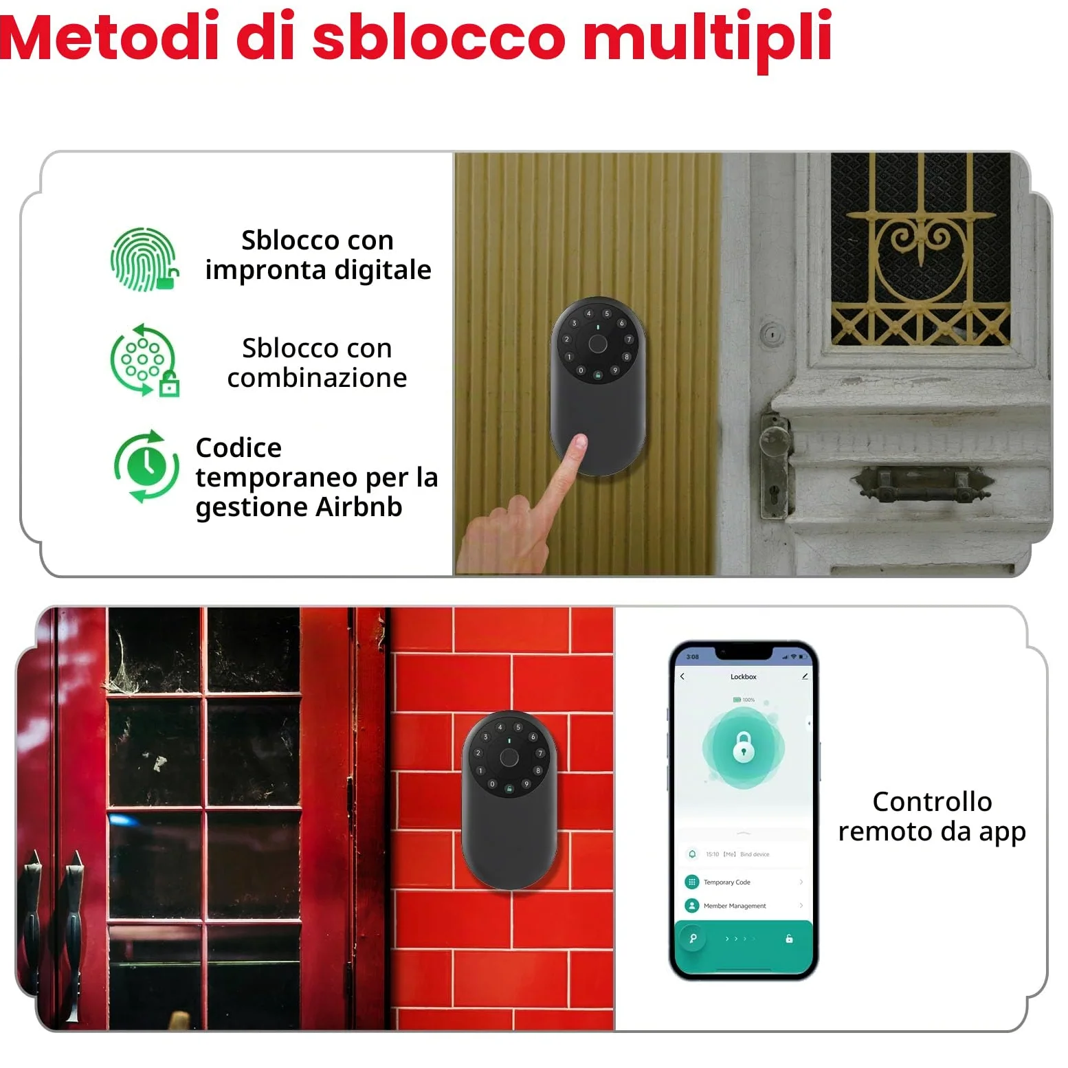 SEPOX Smart Key Lockbox, cassetta di sicurezza portatile e da parete per esterni, con Bluetooth e controllo tramite app, in alluminio resistente alle intemperie, gancio rimovibile, per Airbnb, ufficio