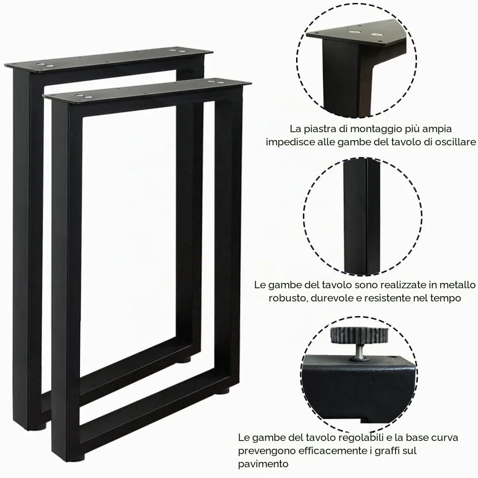 Jahof Gambe per Tavolo Rettangolari, Set di 2 Piedi per Mobili Industriali, Gambe in Metallo per Tavolo da Pranzo, Scrivania (W70 x H70 cm)