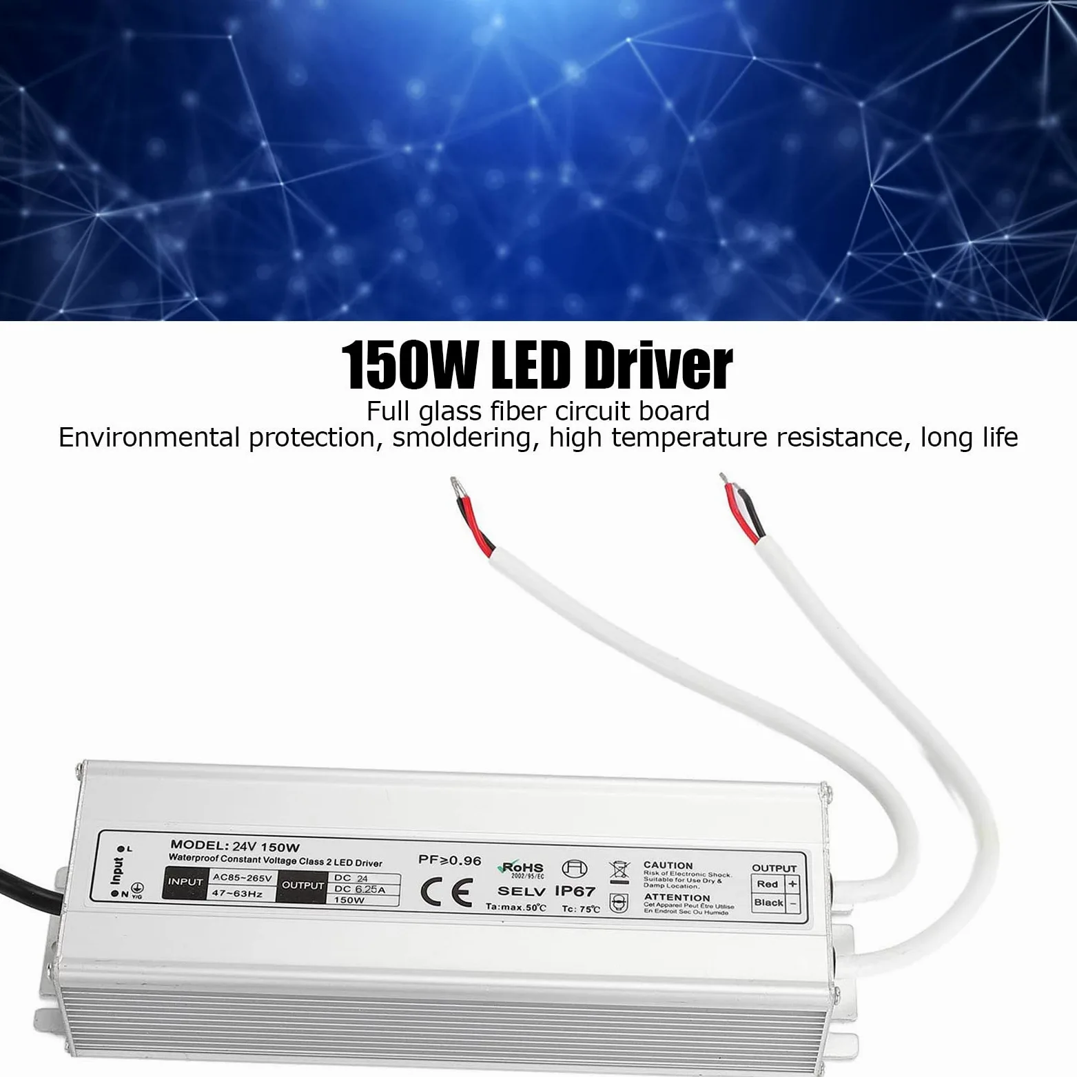 Driver LED 150W 12V/24V Impermeabile IP67 Trasformatore LED Alimentatore LED da 85~265V AC a 12V/24V DC Uscita a bassa tensione per luce LED, Computer Project, Industrial, Luce esterna(Spine UE-24V)
