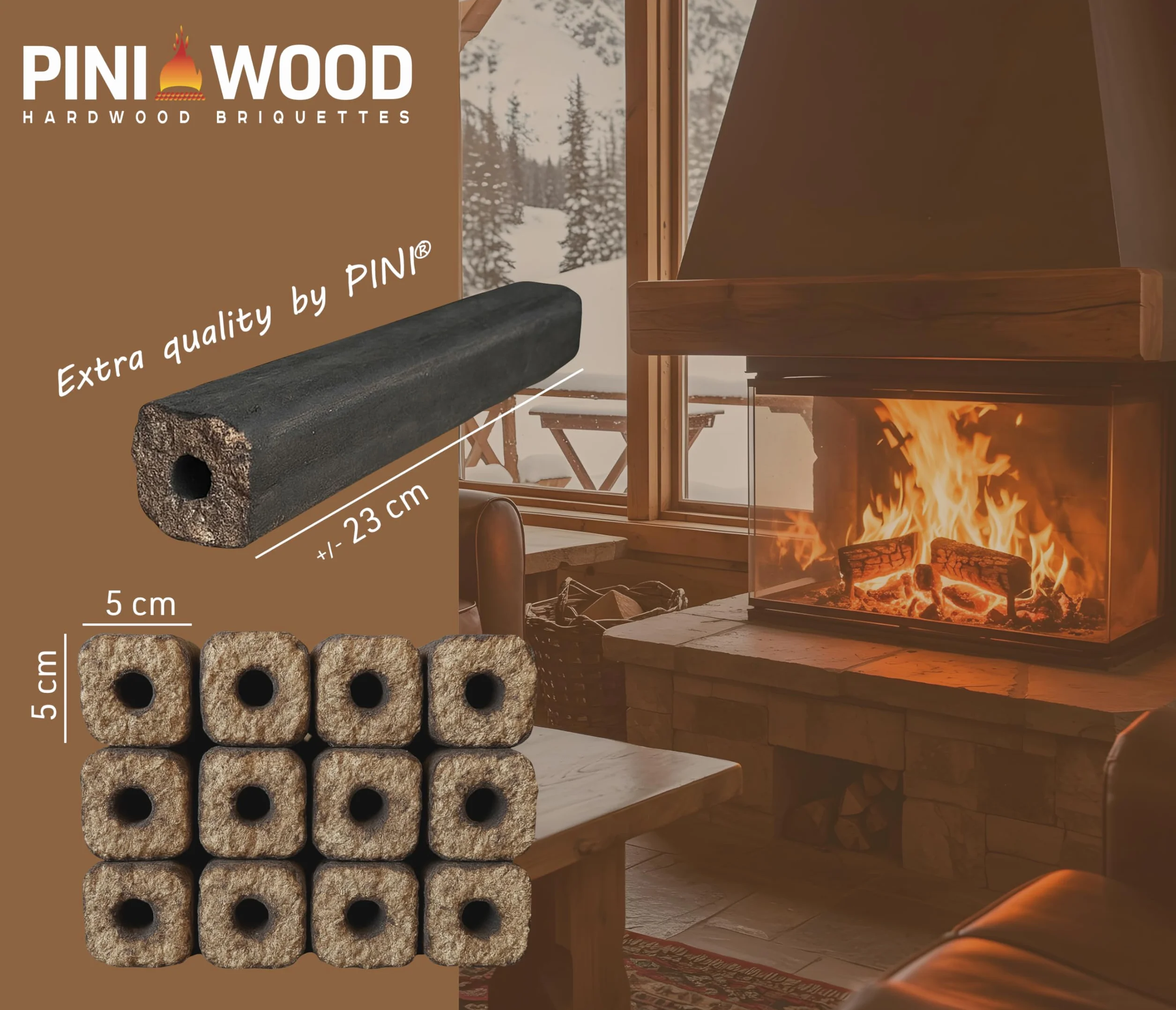 PINI Kay Bricchette legno quercia 23 cm quadrata foro trazione 22,5 kg camino braciere
