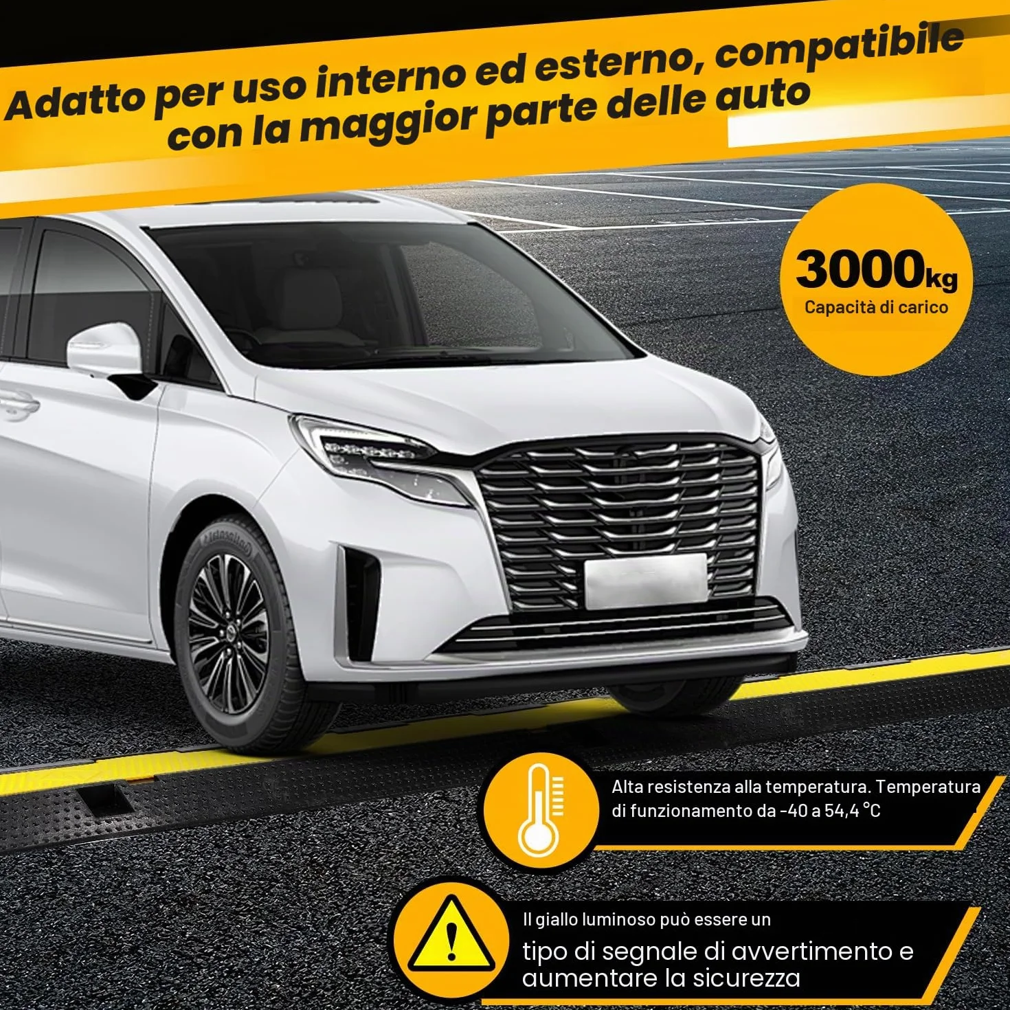 Ponte cavi 3 pezzi 2 canali 101x25x5 cm gomma nero modulare protezione per parcheggi