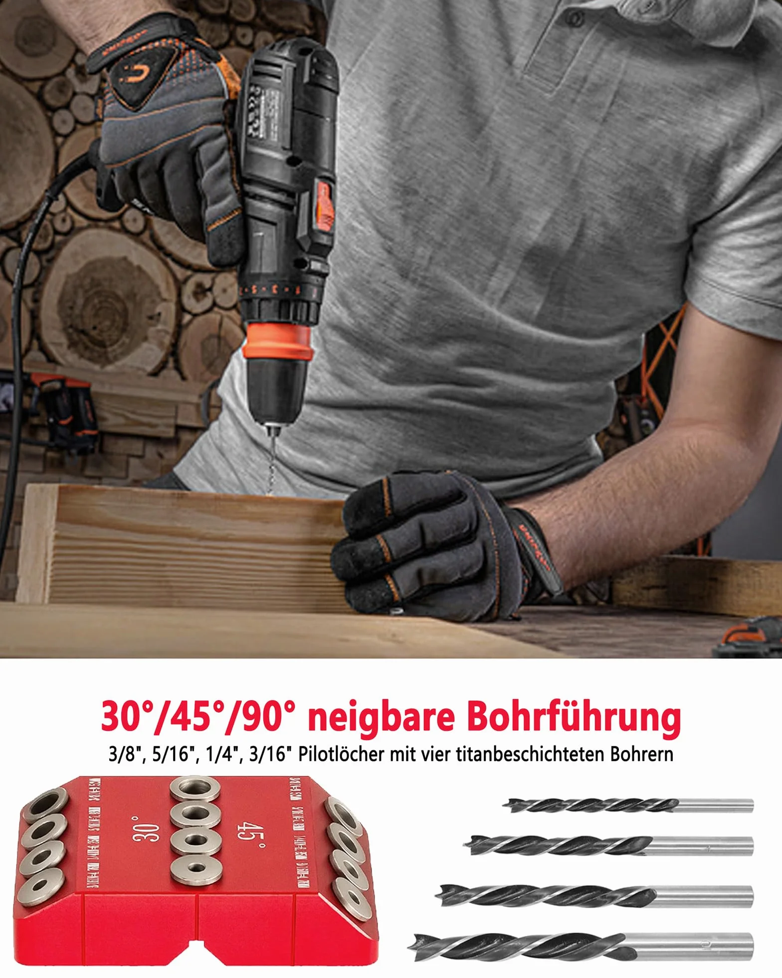 Dima per Fori Legno 30/45/90° - Dima per Tasselli di Legno Multiangolo Foratura Verticali