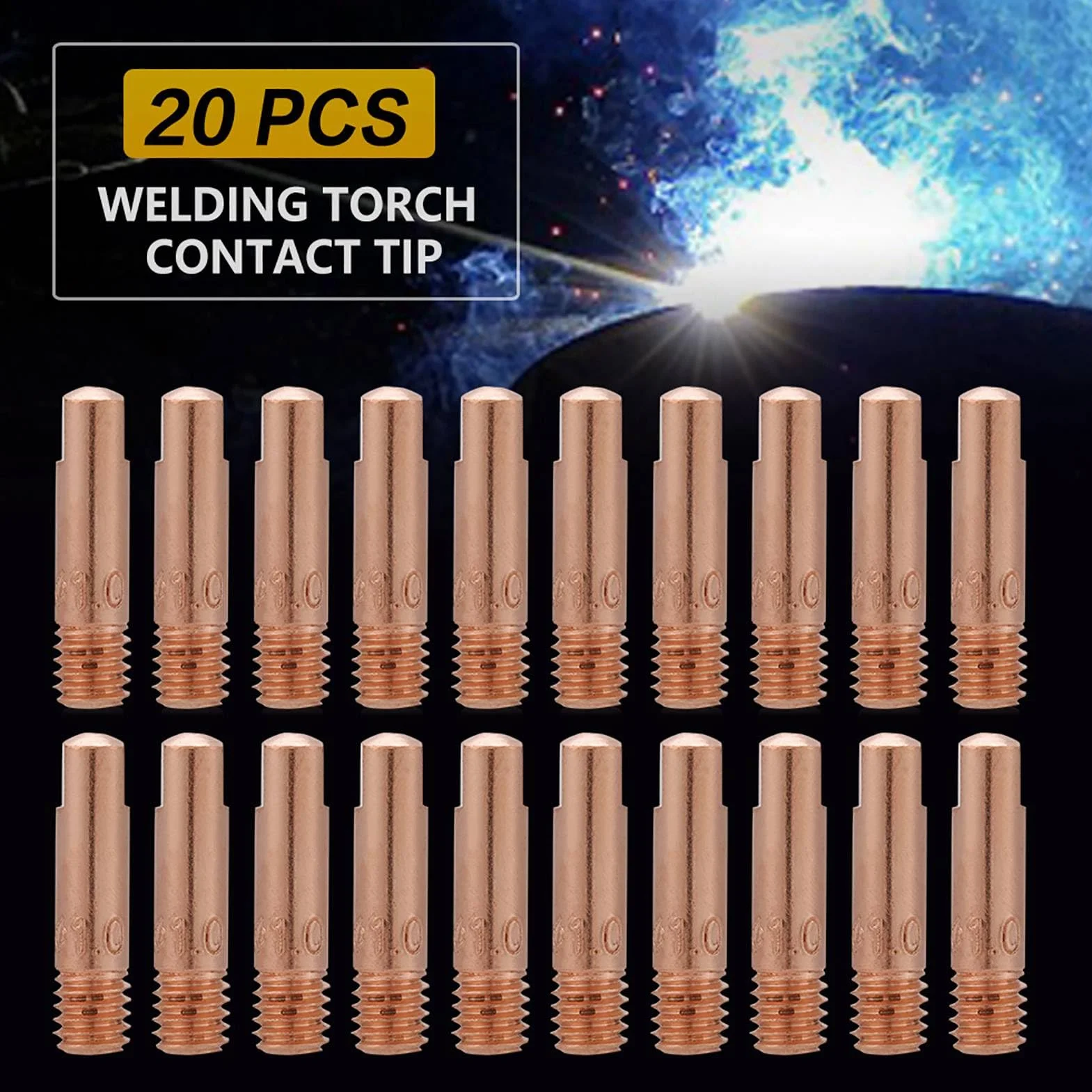 Parkside Ugello Saldatore Filo Pellicato 0.9mm 20 Pezzi Punta di Rame per Torcia Saldatura 15Ak Mig/Mag