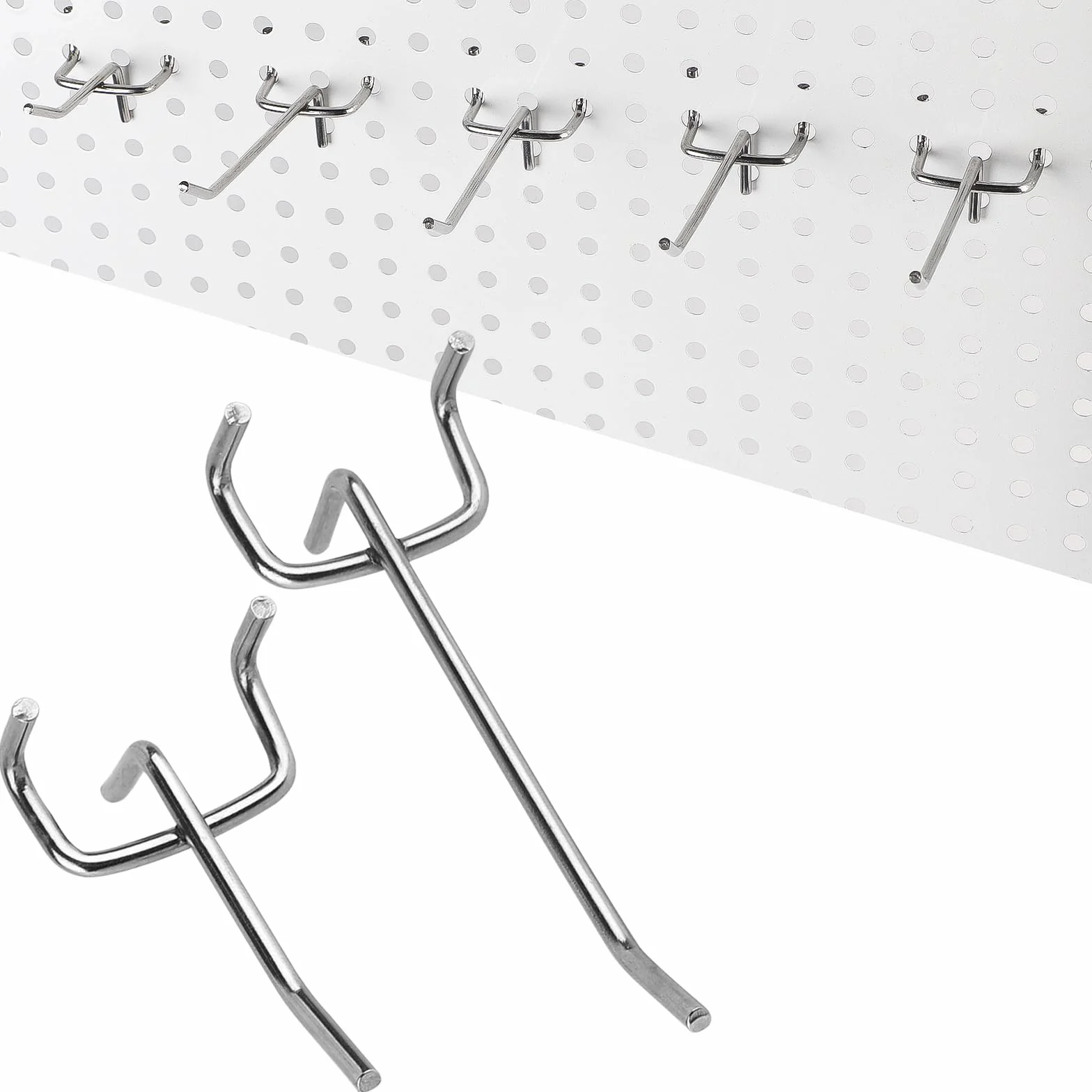 efuturetime 100 ganci per pannello perforati in due lunghezze (5 cm e 10 cm), ganci per mensole da cucina, supermercati, rack per attrezzi