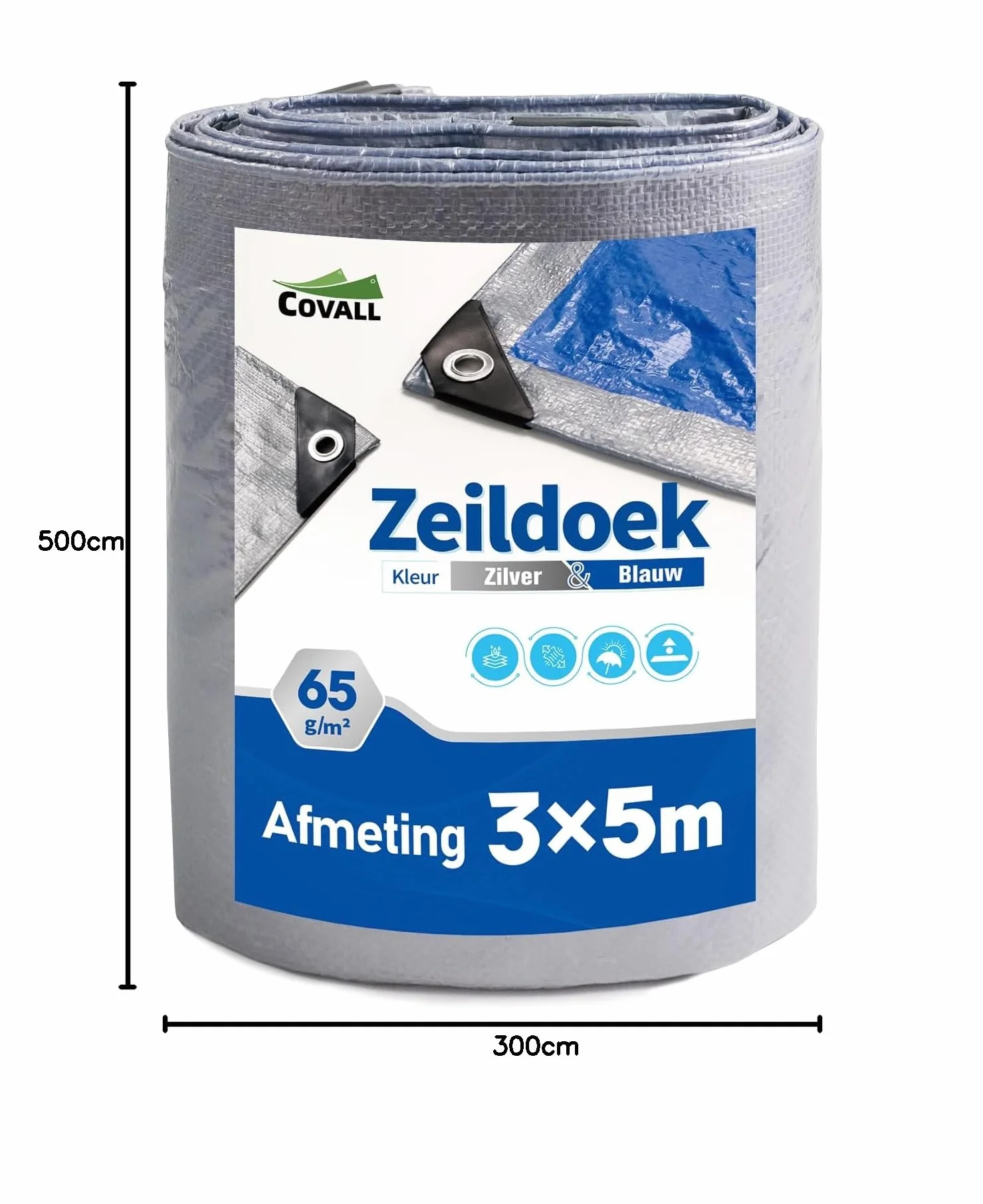 Telone Occhiellato Leggero Argento/Blu Antistrappo Impermeabile Antivento e Resistente ai Raggi UV per Auto,Camion,RV,Casa,Tenda,Barca,Piscina Telo 65g/m² （3x5）