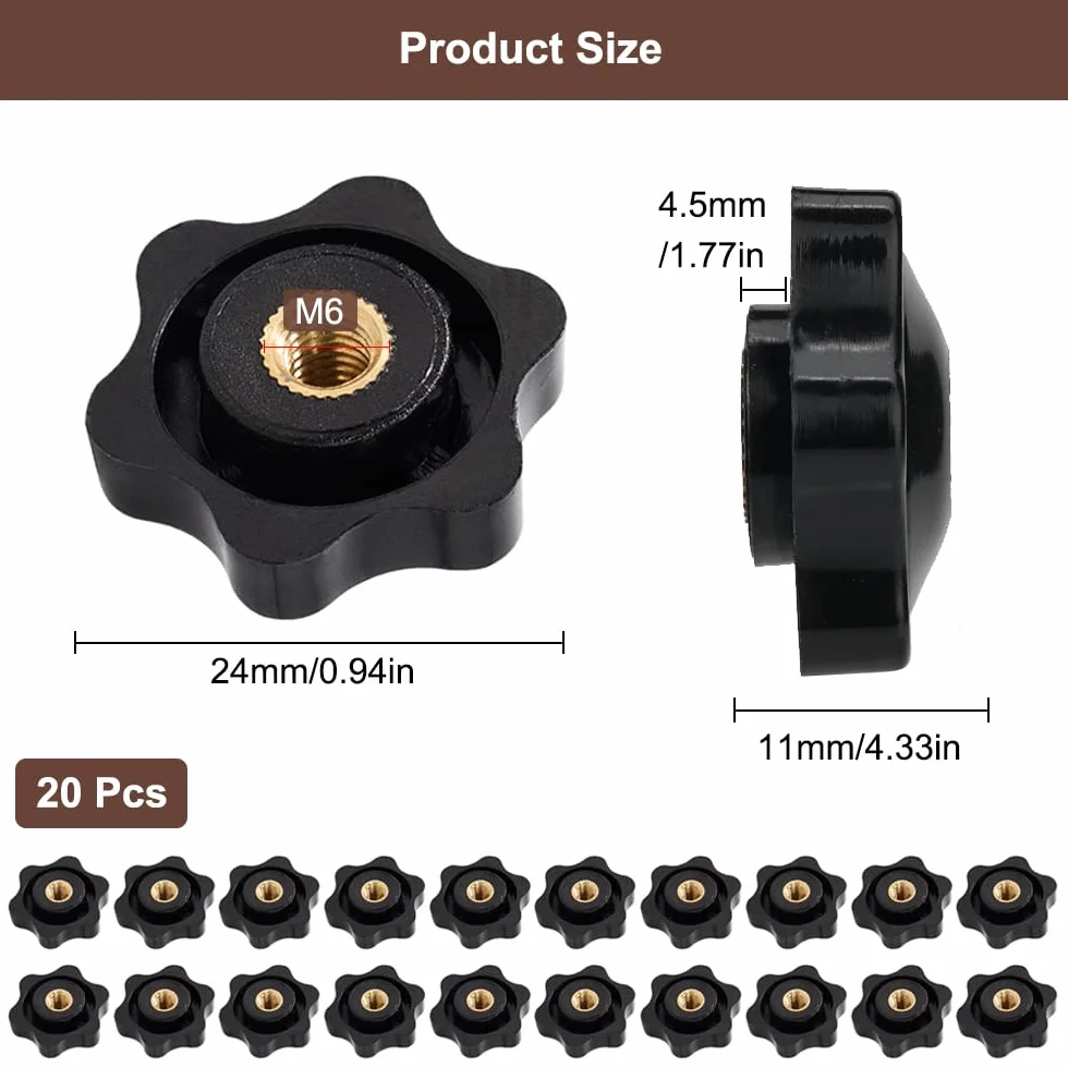 Manopola di Serraggio M6x25mm Testa Esagonale Filettata Femmina 20 Pezzi per Macchine Utensili