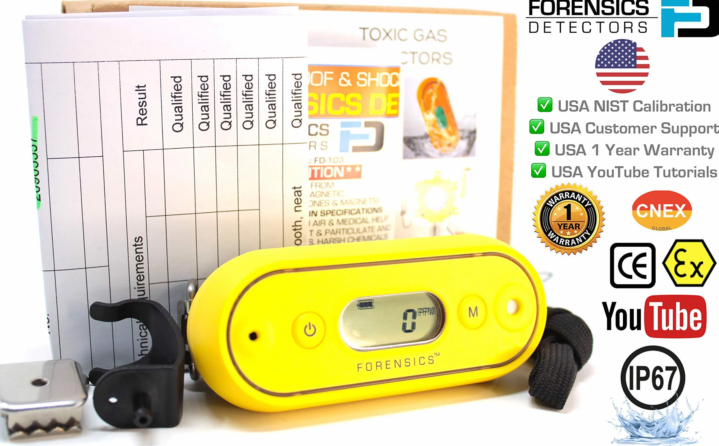 Misuratore di Monossido di Carbonio | Certificato di Calibrazione EU | Impermeabile | Batteria 2 Anni | Sensore di 3 Anni | 0-1000ppm CO |