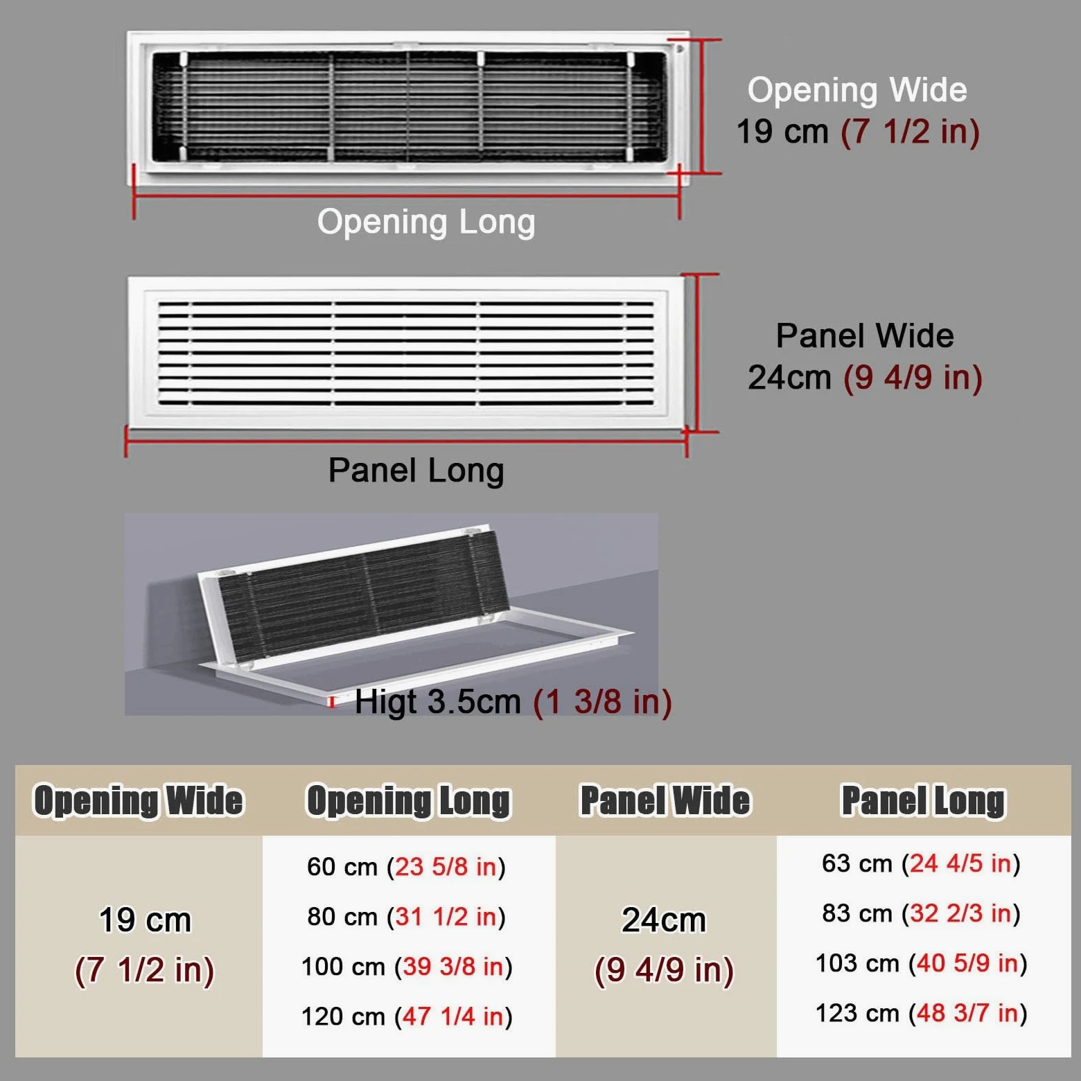 Griglia di Ventilazione Griglia di ventilazione rettangolare con persiana, cappa con filtro per sfiato soffitto/ventilatore con porta rimovibile, per intercapedine, yacht, camper(19x60 cm (7.5 x 23.6
