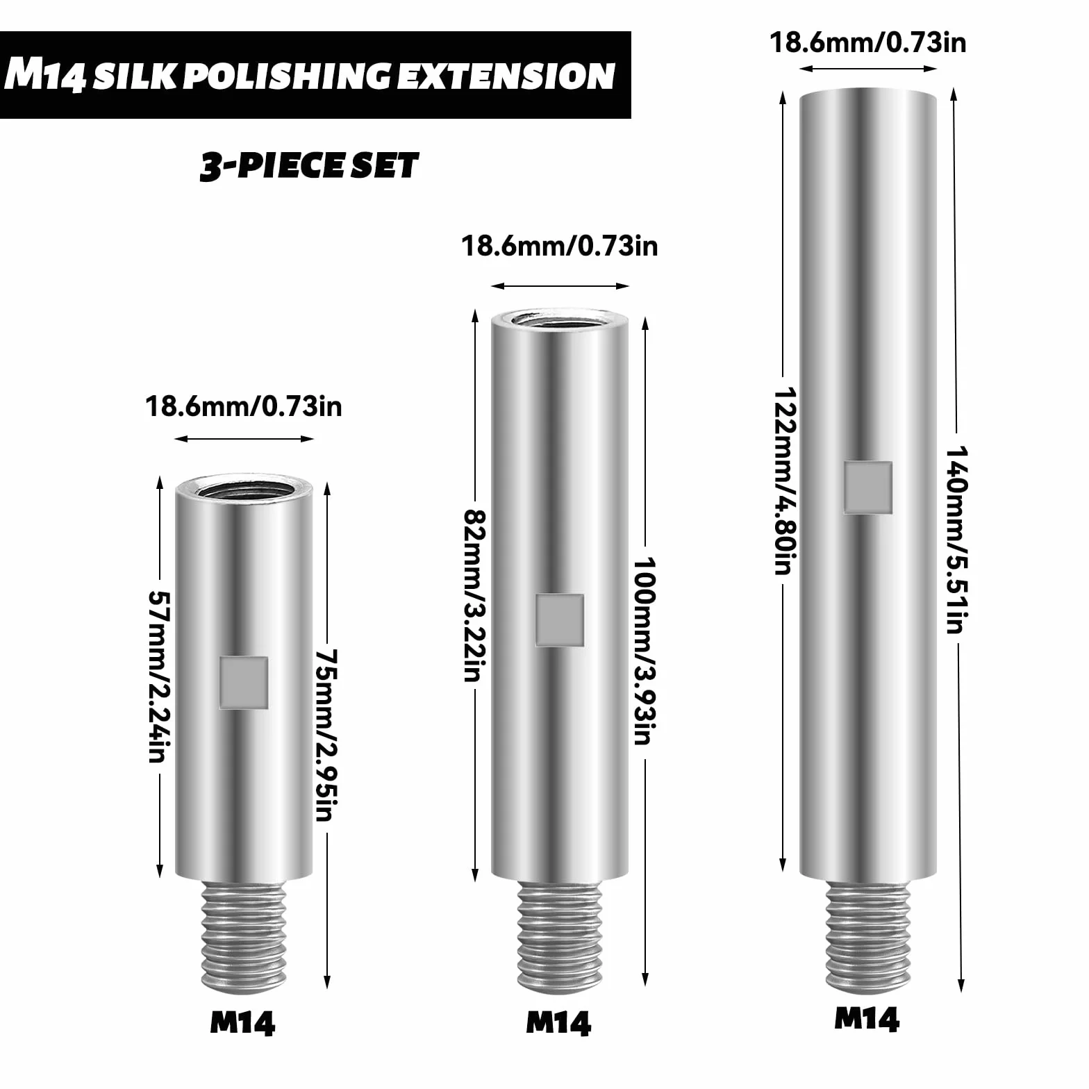 Prolunga M14 per Smerigliatrice Angolare 75mm 100mm 140mm 3 Pezzi