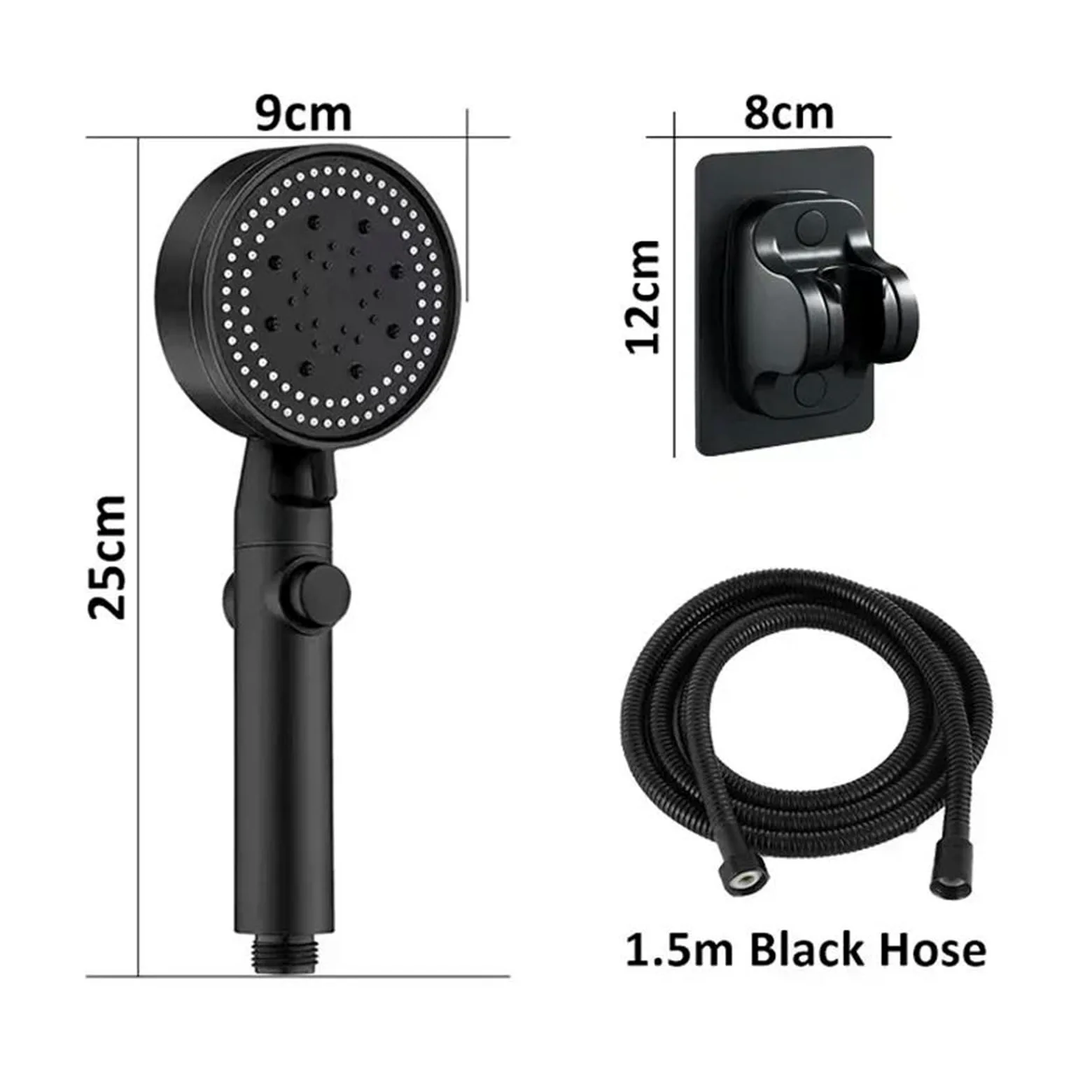 Soffione doccia portatile ad alta pressione regolabile a 5 modalità per il risparmio idrico(Black Holder)