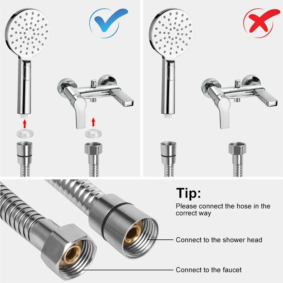 OSDUE Flessibile Doccia,200cm Universale G1/2 Ricambio Tubo Acciaio inossidabile 304 Interfaccia Standard a 4 Punti Doccia Tubo Prolunga Tubo del Rubinetto Antitorsione Resistente Alta Temperatura