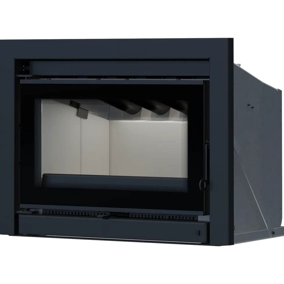 KRATKI Inserto per camino in acciaio a legna KASETA 6 kW A cassetta chiusa | Acciaio nero, efficienza 78%, classe A. Ecodesign, BImSchV 2.; combustione efficiente; basse emissioni; calore uniforme