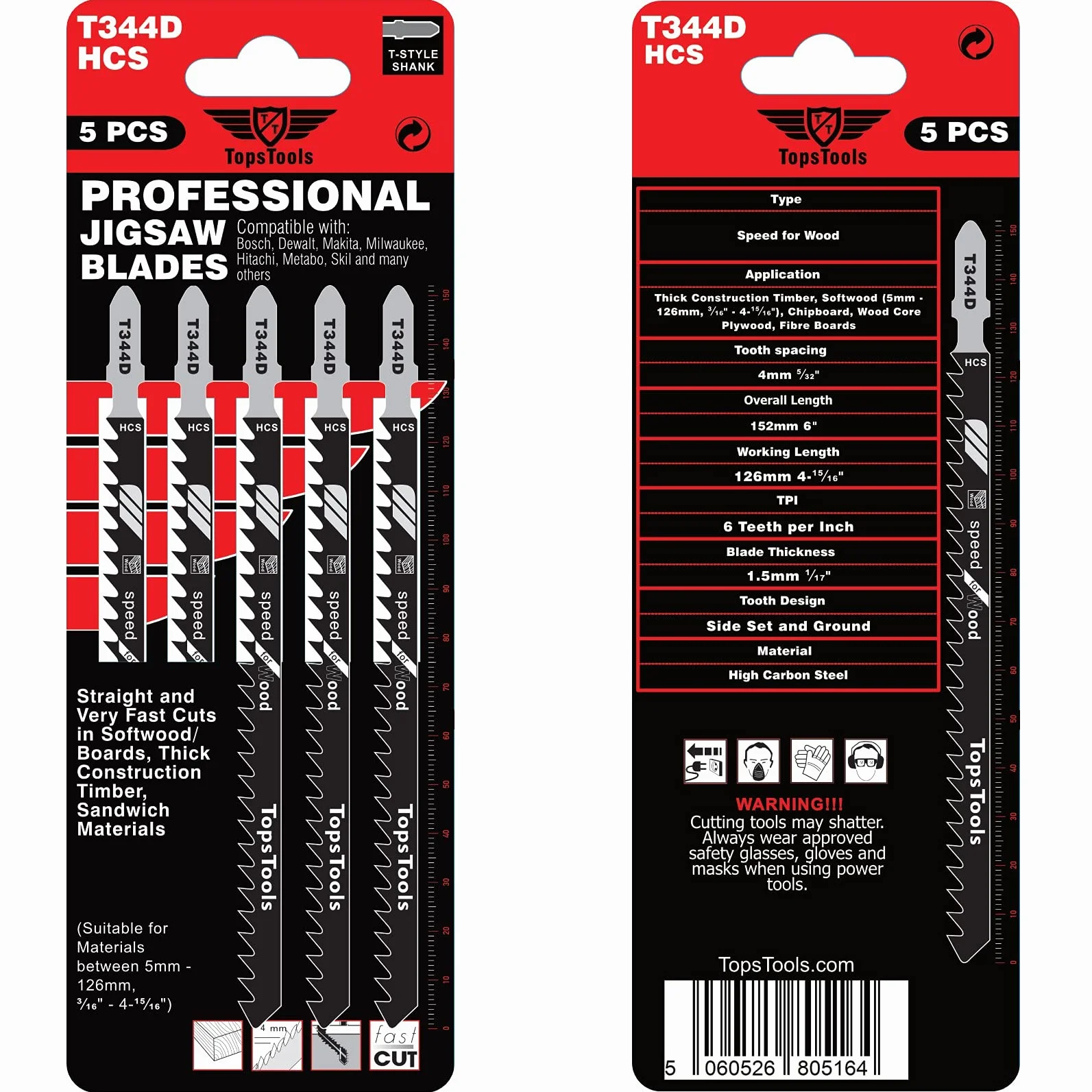 15 lame per seghetto alternativo TopsTools JSTT344D_3 T344D lunghe 152mm per tagli puliti e veloci compatibili con Bosch Dewalt Makita Milwaukee e molti altri