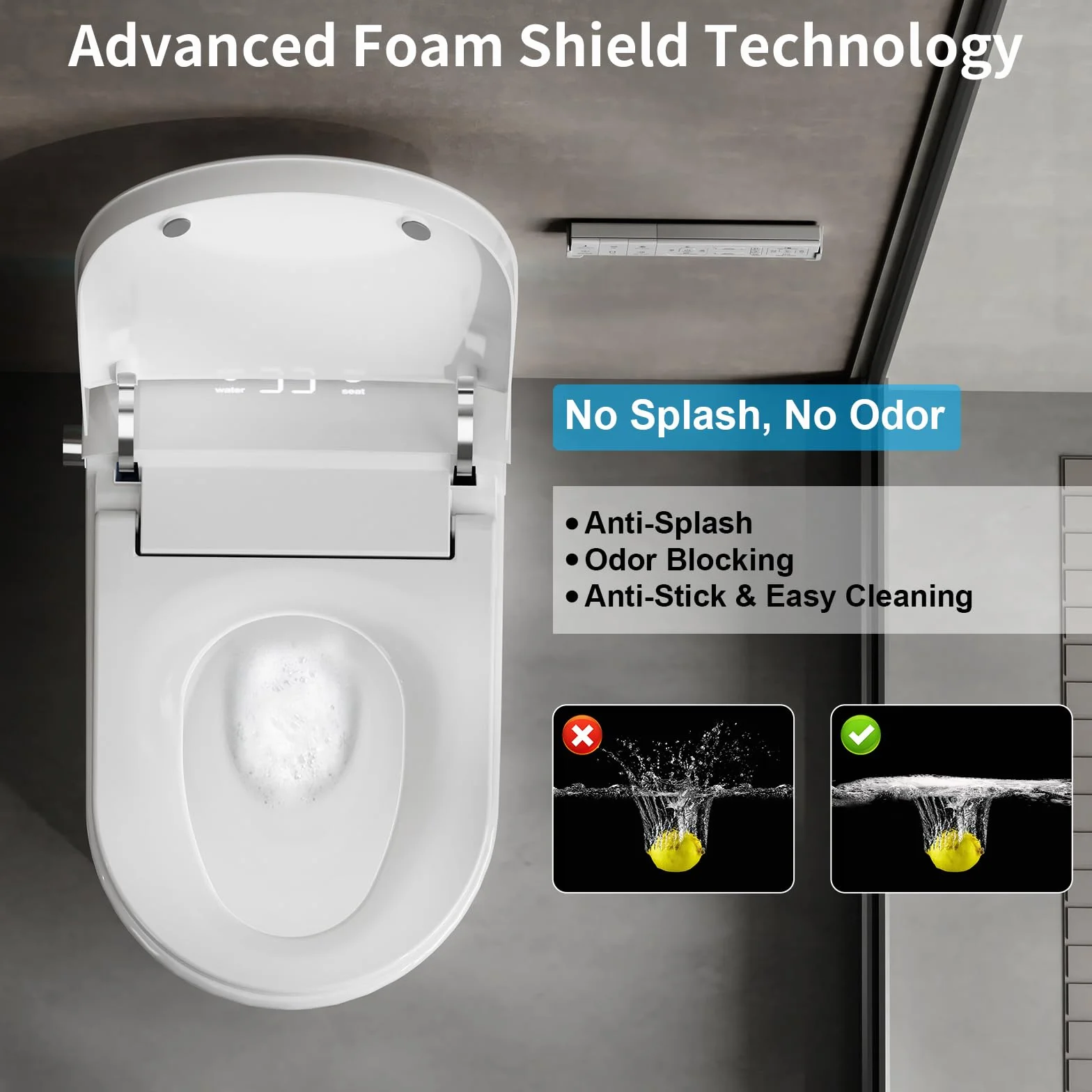 WC intelligente con bidet integrato, sedile riscaldato, luce notturna, soft-close automatico, UV-C, monopezzo