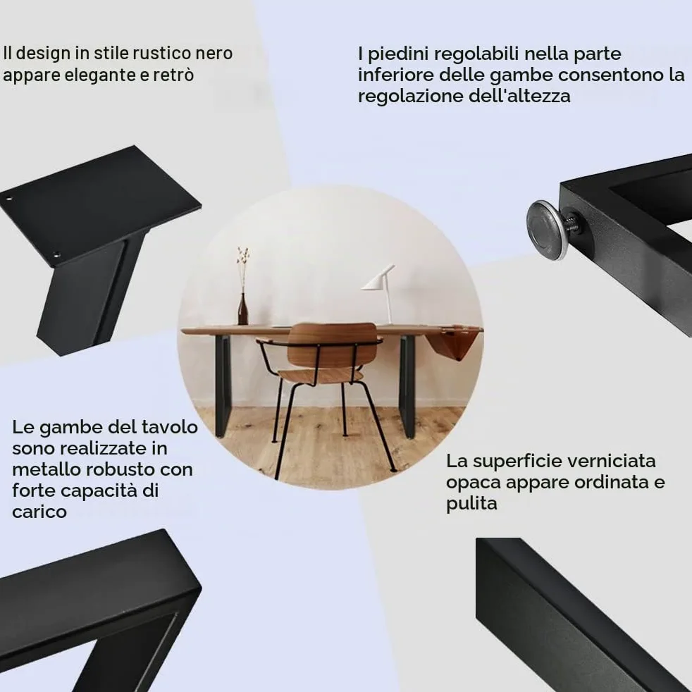 QLLY Set di gambe da tavolo trapezoidali in metallo 71,1 cm per l'home office (71,1 cm, nero)