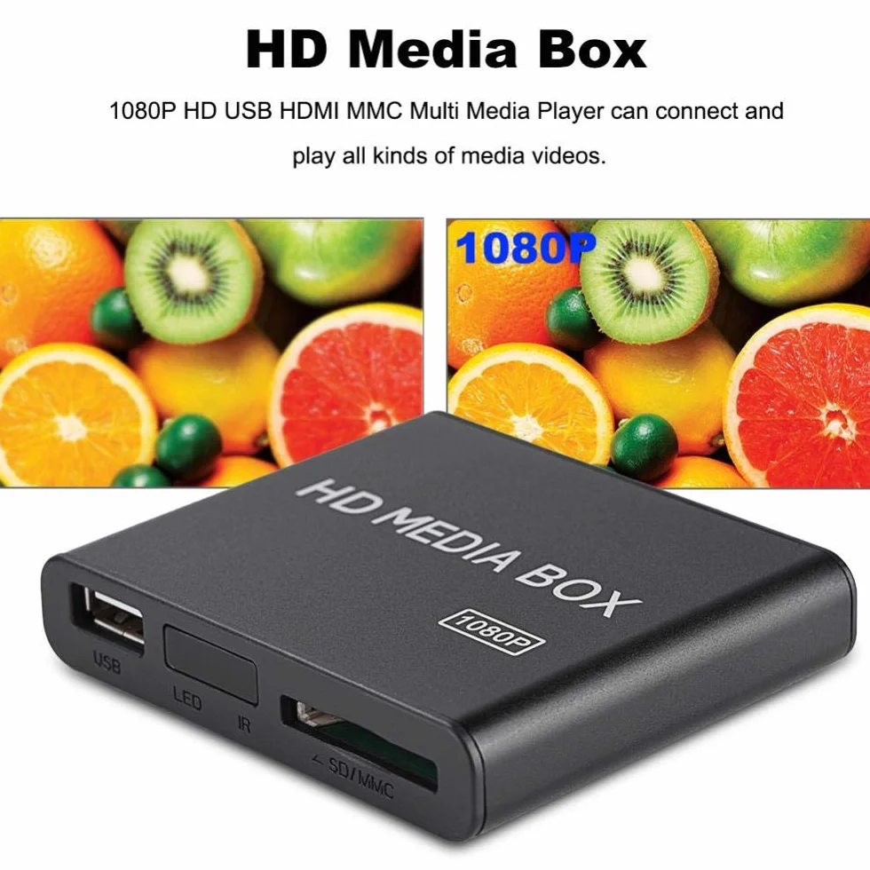 Mugast Mini Media Player Box, Lettore Multimediale Video Full HD 1080P con Telecomando, Supporto USB Mobile Hard Disk MMC RMVB MP3 AVI MKV(EU Plug)
