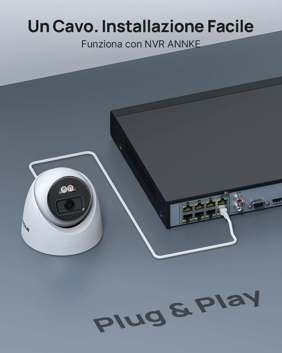 ANNKE Sistema Videosorveglianza PoE 12MP con NVR 8CH HDD 2TB | 4 Telecamere IP da Esterno, Rilevamento Intelligente di Persone e Veicoli, Visione Notturna IR fino a 30 m, IP67, 24/7