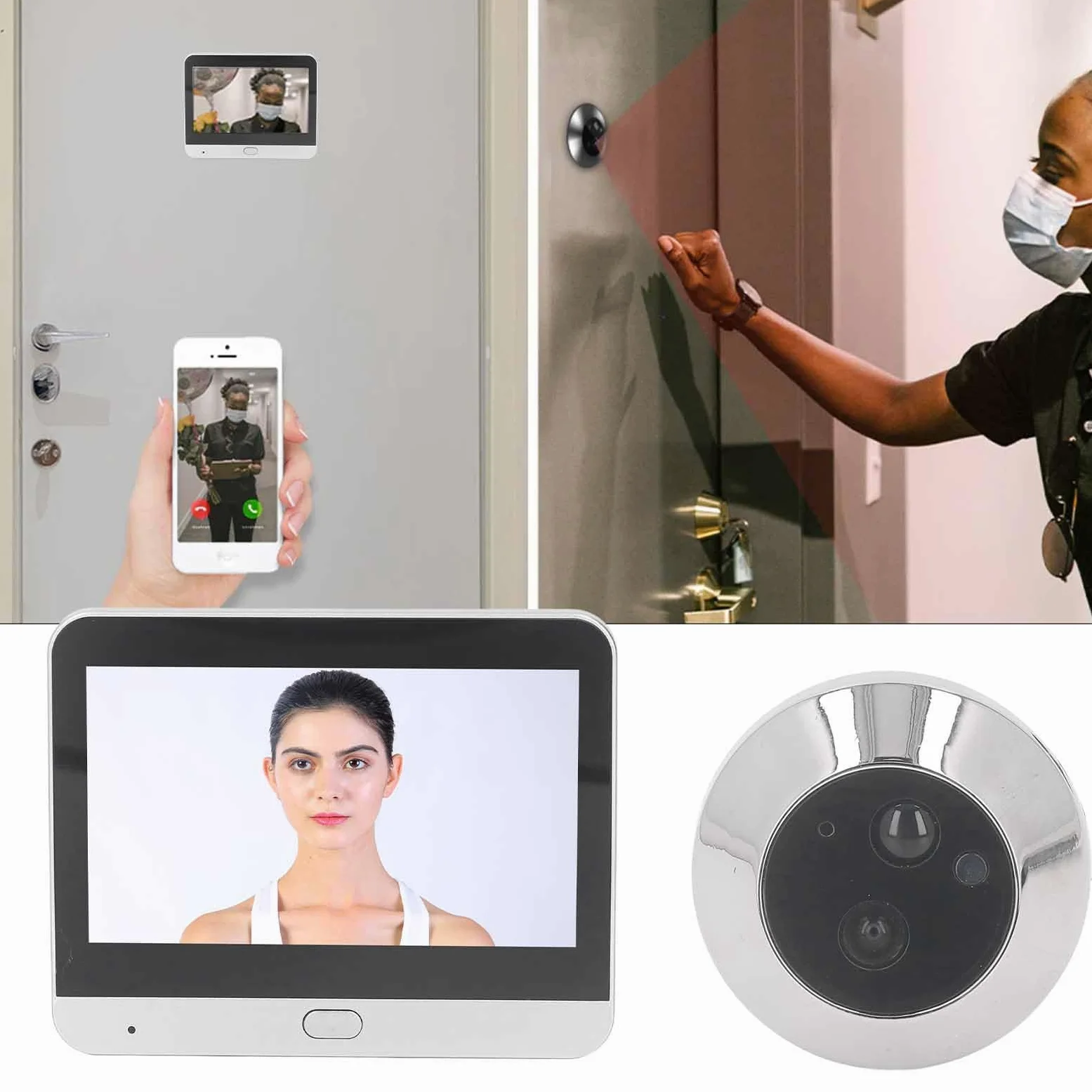 Videocamera Spioncino Wireless 1080P Visione Notturna Citofono Spioncino Digitale da 120 Gradi, Monitor a Colori da 4,3 Pollici per Immagini e Video AHD, Compatibile con, IOS