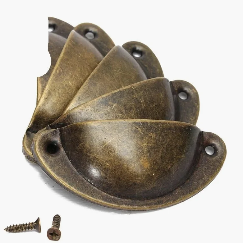Maniglie for armadietti a conchiglia retrò in ottone antico da 20 pezzi(Brushed Green Bronze)