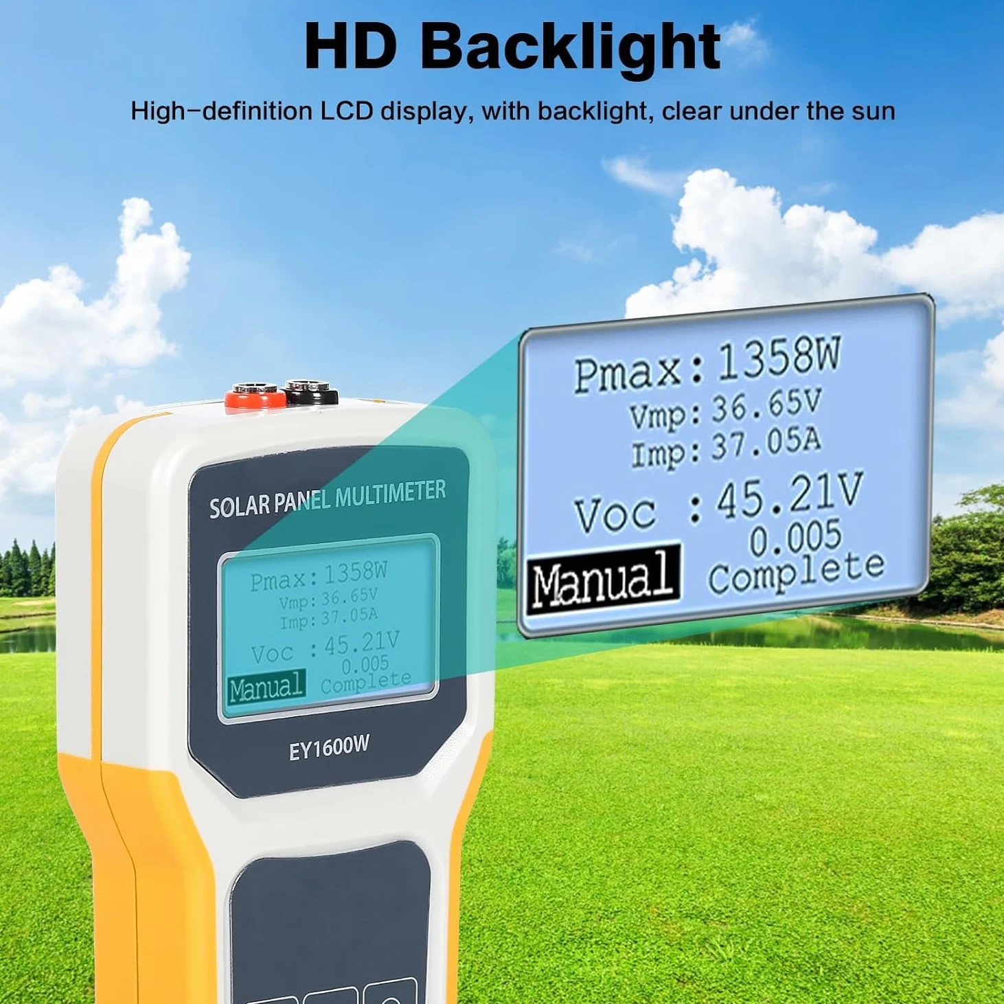 TsoLay Tester per Pannelli solari, multimetro per Pannelli fotovoltaici da 1600 W con Display LCD Ultra Chiaro, rilevamento Automatico MPPT, per guasto di Tensione a Circuito Aperto