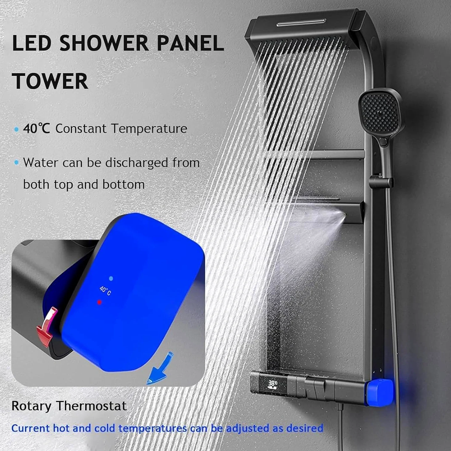 Sistemas a Colonna Doccia termostatica con Display Digitale LED – Colonna Doccia in Alluminio aerospaziale con soffione Effetto Pioggia, 12 getti massaggianti orientabili
